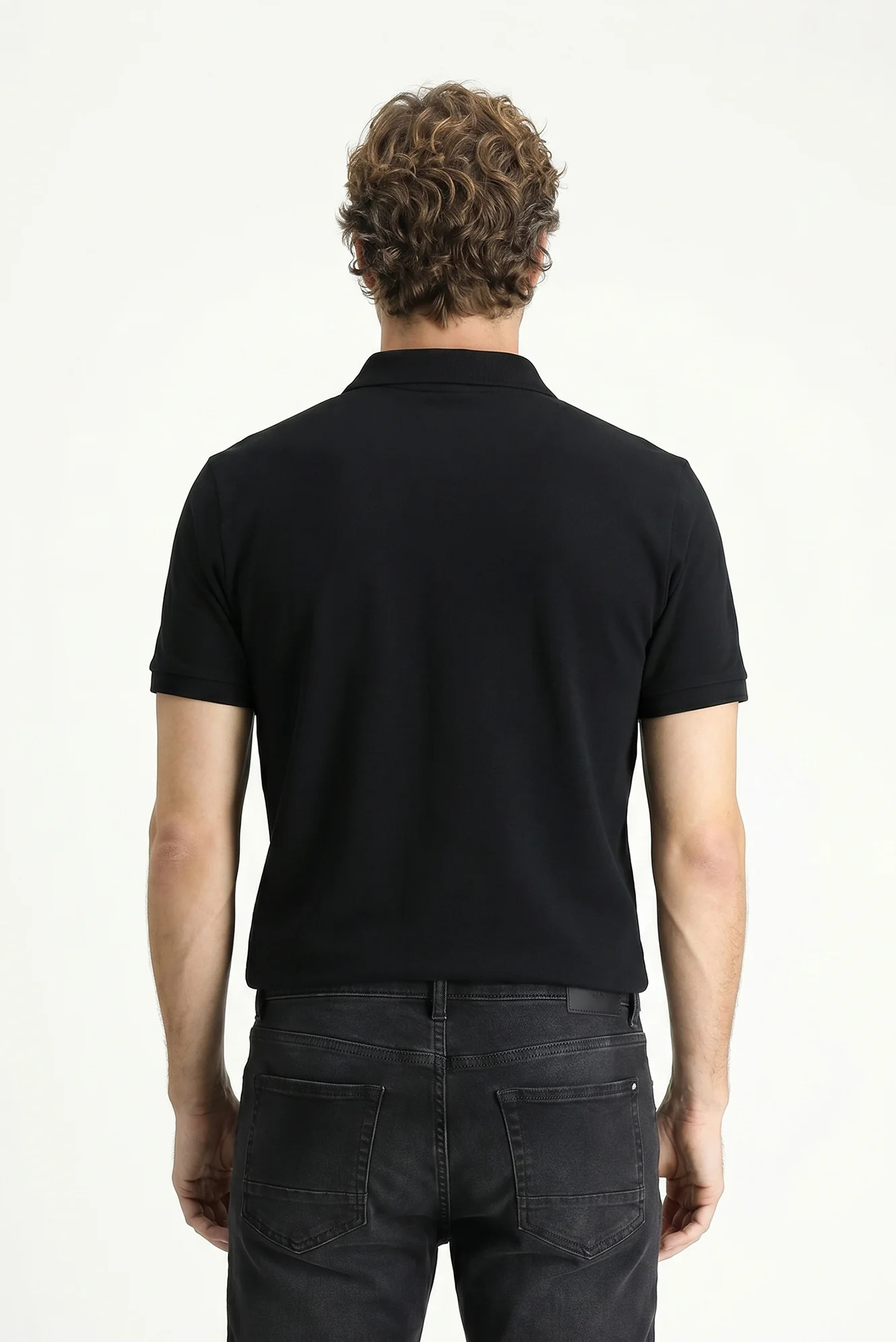 Siyah Polo Yaka Slim Fit Nakışlı %100 Pamuk Tişört - Image 4