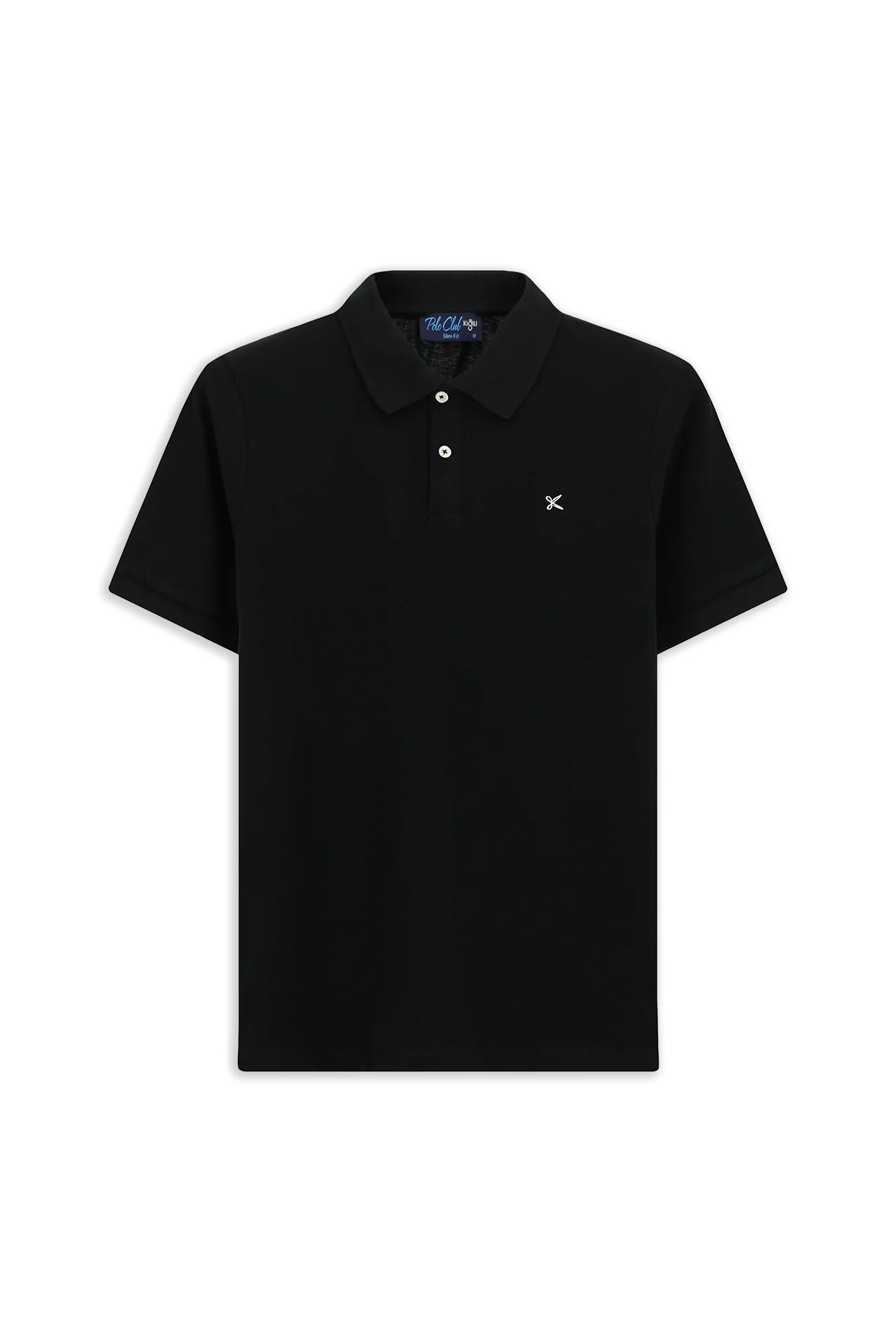 Siyah Polo Yaka Slim Fit Nakışlı %100 Pamuk Tişört - Image 6