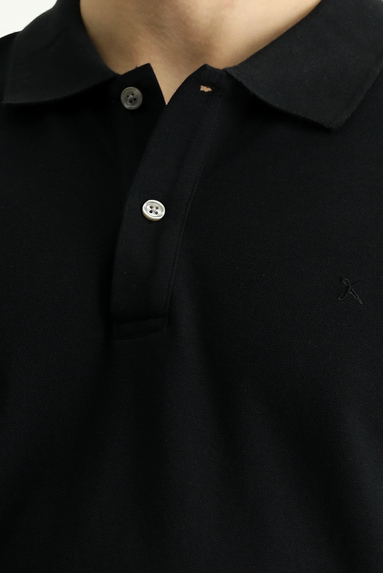 Siyah Polo Yaka Slim Fit Dar Kesim Nakışlı Pamuk Tişört - Image 5