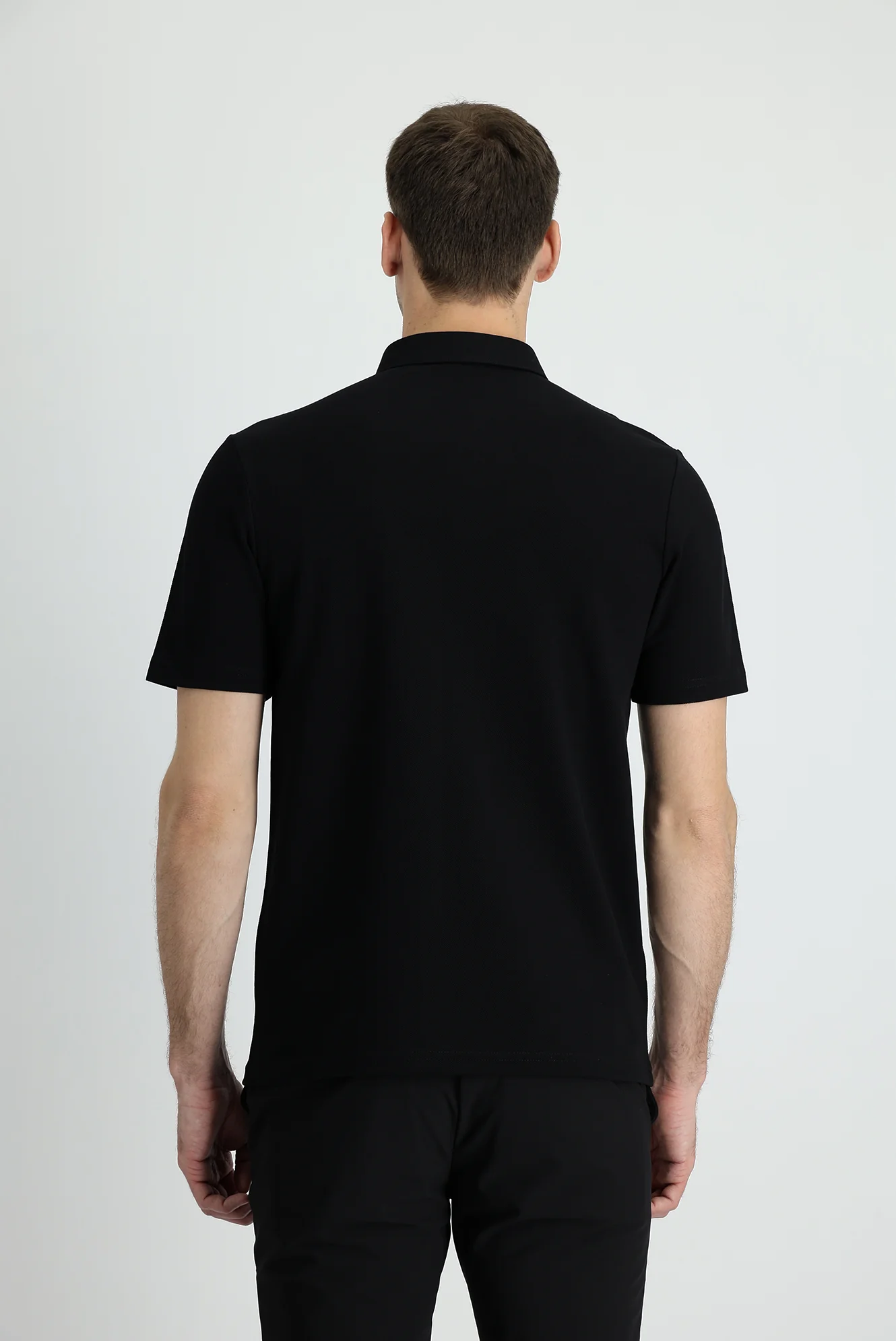 Siyah Polo Yaka Slim Fit Dar Kesim Pamuk Tişört - Image 3