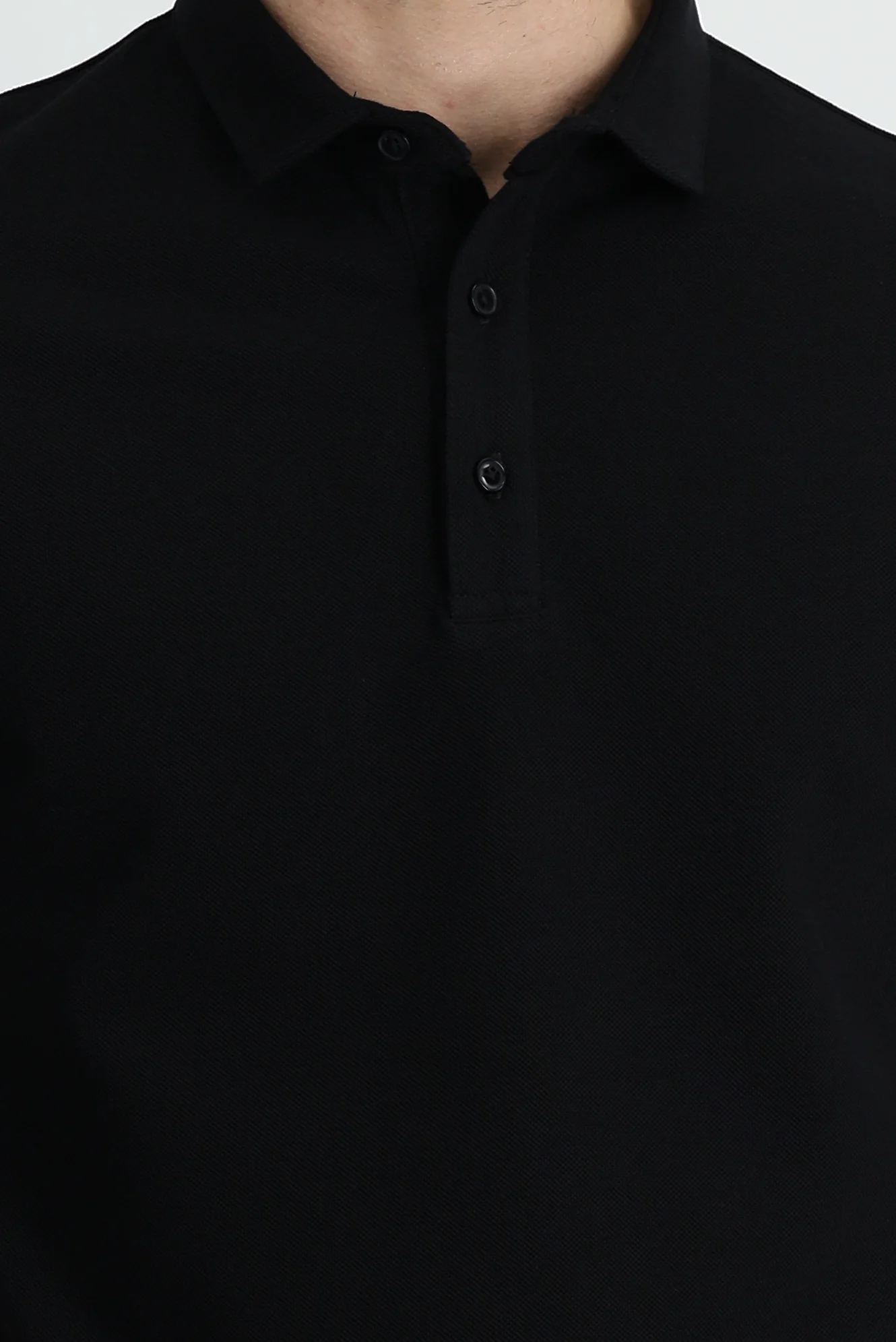 Siyah Polo Yaka Slim Fit Dar Kesim Pamuk Tişört - Image 4