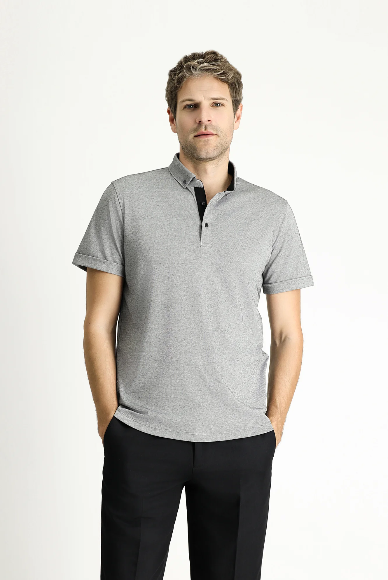 Siyah Polo Yaka Slim Fit Dar Kesim Pamuklu Tişört