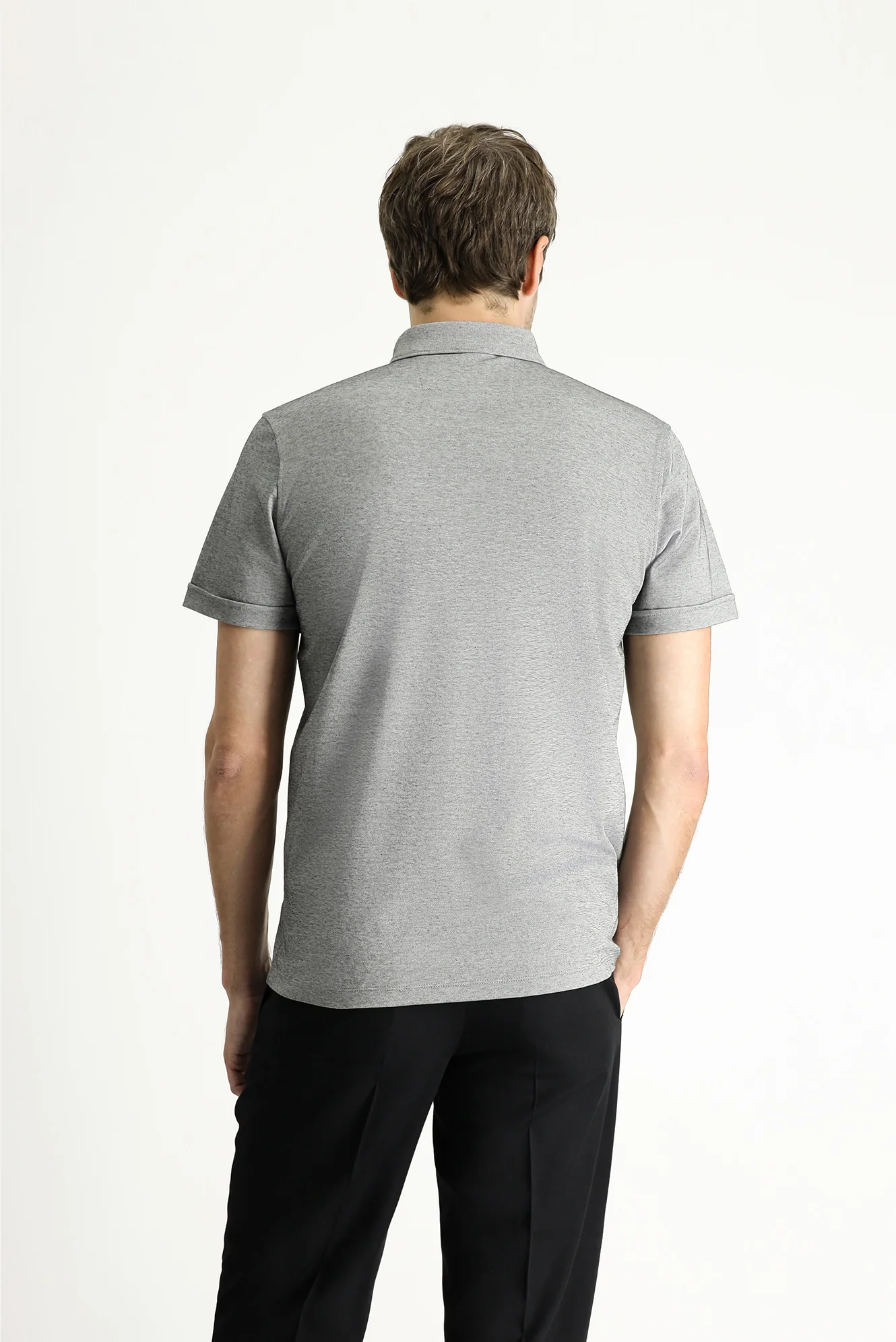 Siyah Polo Yaka Slim Fit Dar Kesim Pamuklu Tişört - Image 4