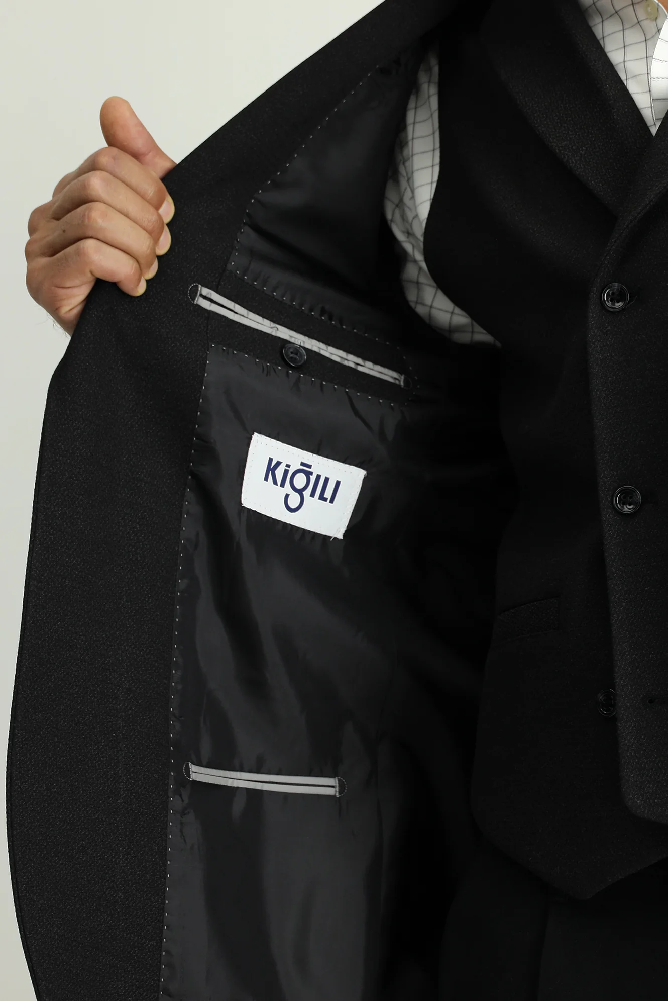 Siyah 6 Drop Regular Fit Standart Kesim Likralı Klasik Desenli Ceket - Image 6