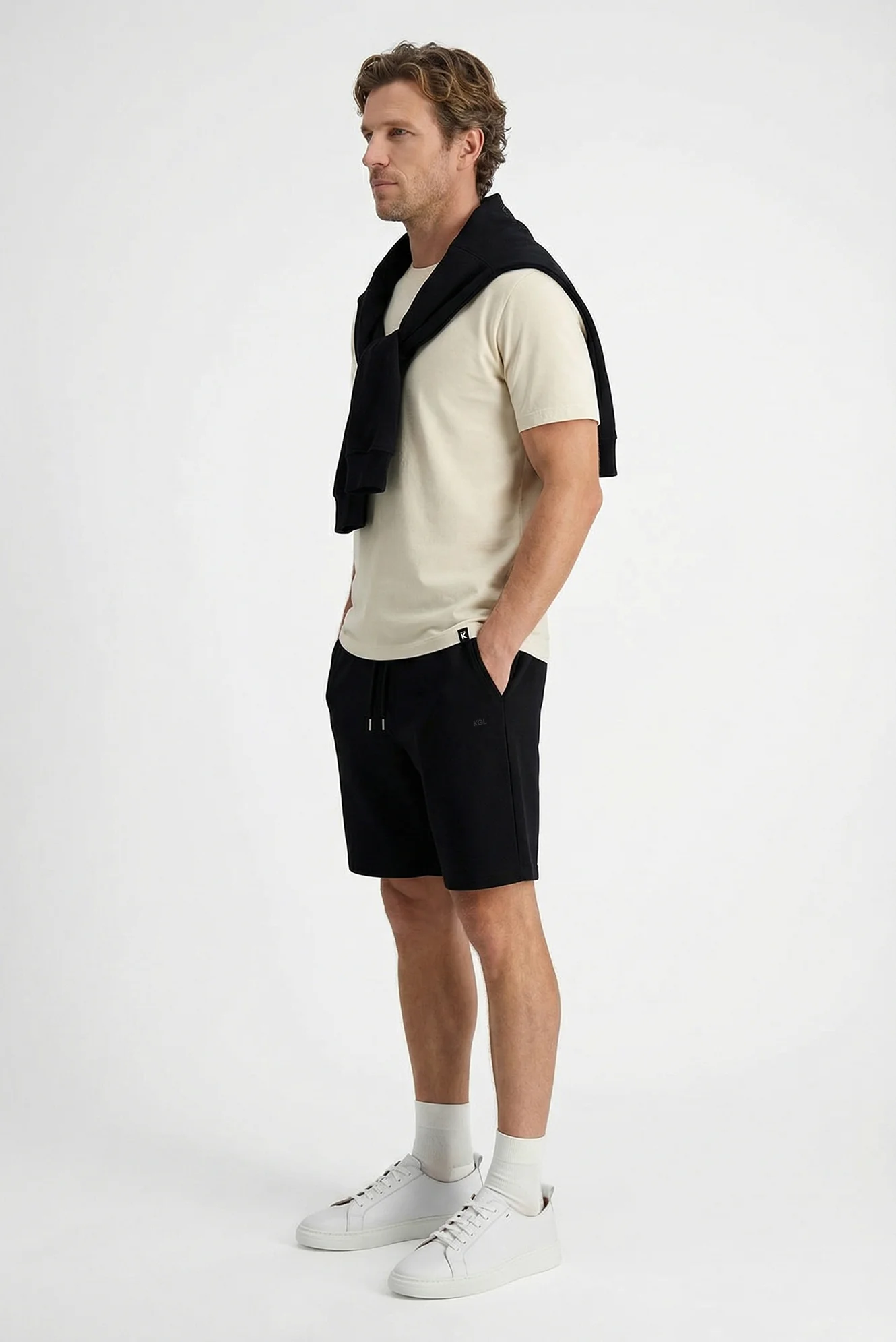 Siyah Beli Lastikli İpli Cepli Penye Kumaş Pamuklu Spor Sweat Şort - Image 2