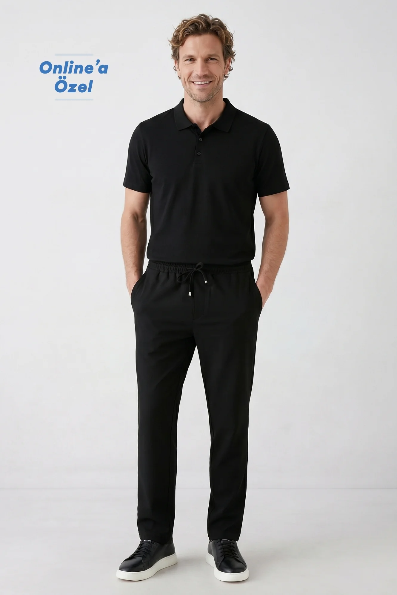 Siyah Regular Fit Standart Kesim Yandan Cep Beli Lastikli İpli Jogger Pantolon