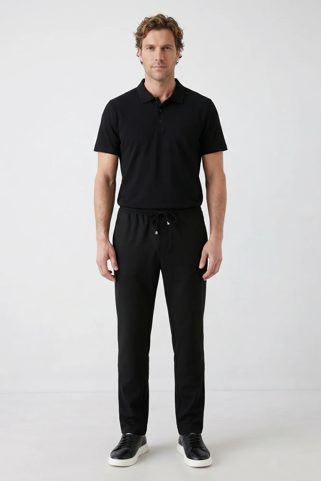 Siyah Regular Fit Standart Kesim Yandan Cep Beli Lastikli İpli Jogger Pantolon - Image 2