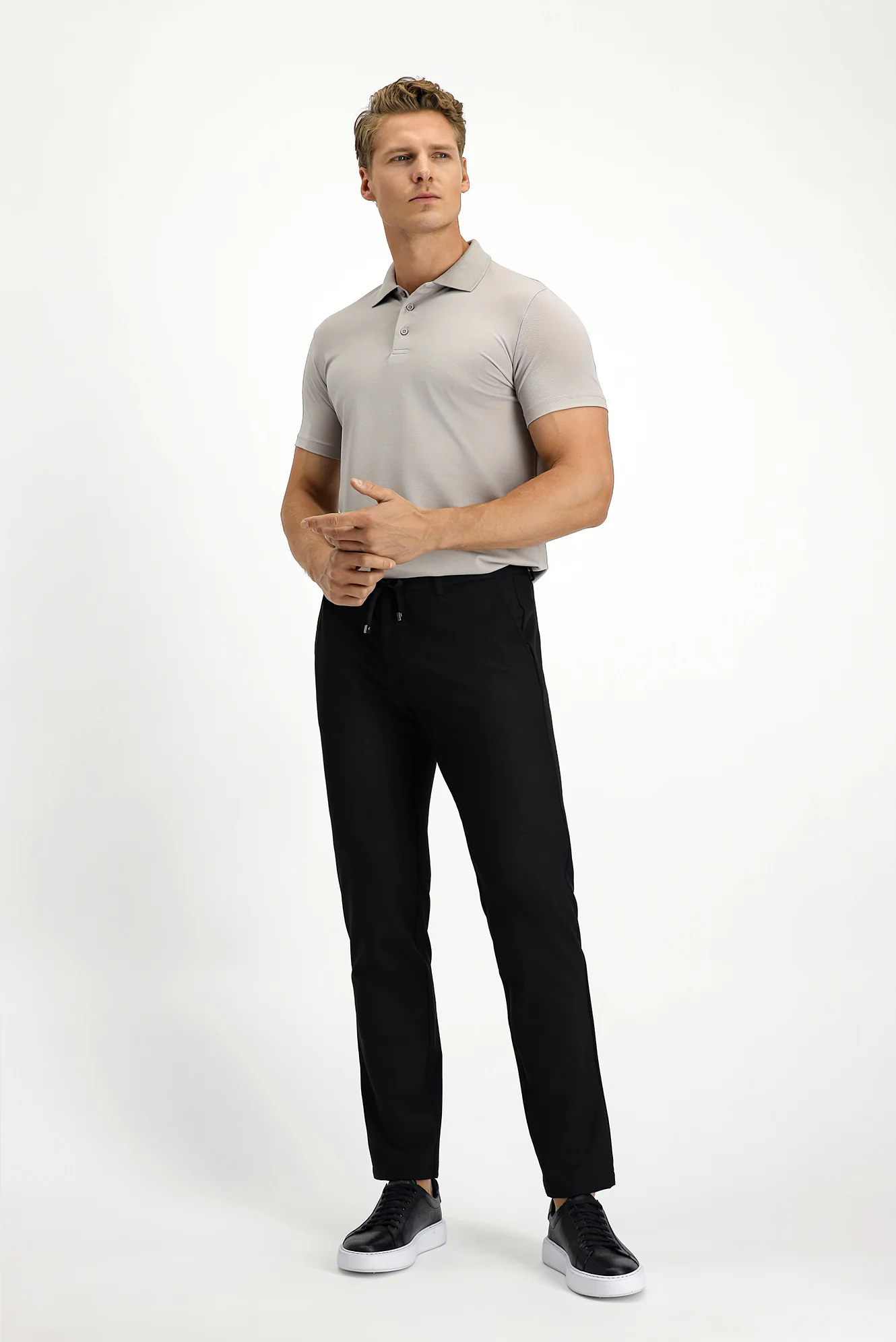 Siyah 6 Drop Regular Fit Standart Kesim Beli Lastikli İpli Spor Pantolon