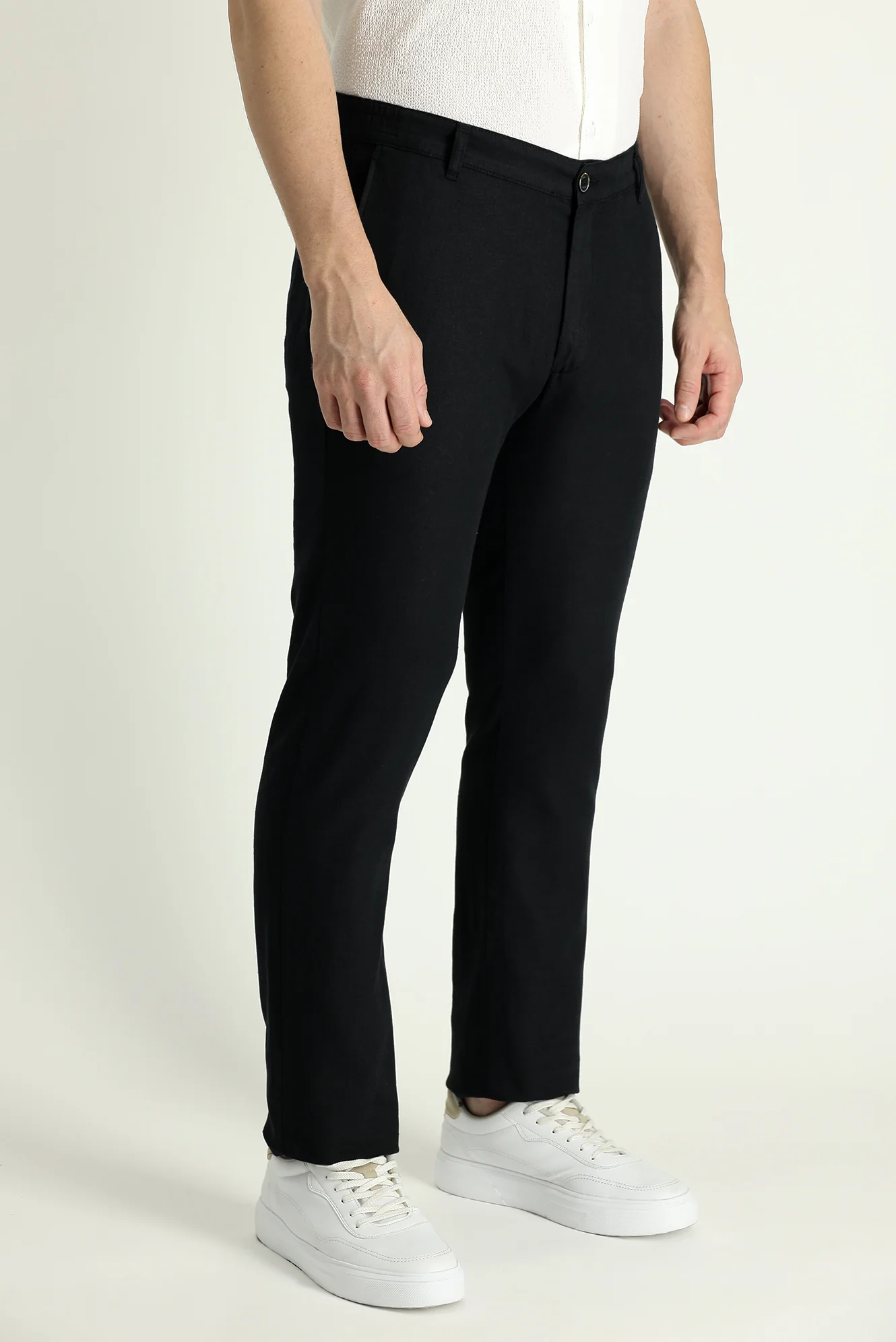 Siyah Regular Fit Standart Kesim Beli Lastikli Pamuklu Keten Kanvas / Chino Pantolon - Image 2