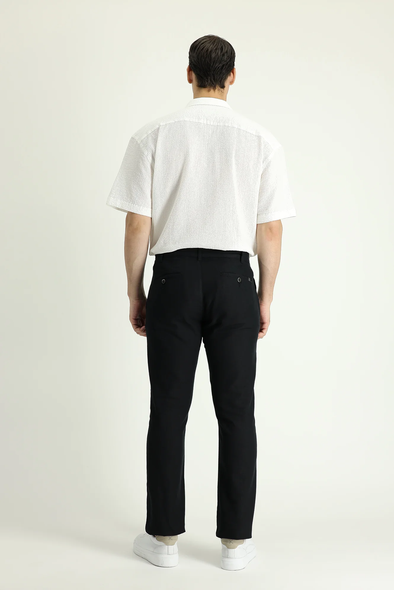 Siyah Regular Fit Standart Kesim Beli Lastikli Pamuklu Keten Kanvas / Chino Pantolon - Image 3