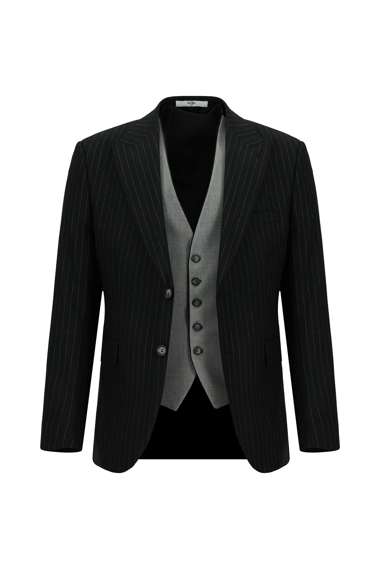 Siyah 6 Drop Regular Fit Standart Kesim Çizgili Kombinli Yelekli Takım Elbise - Image 6