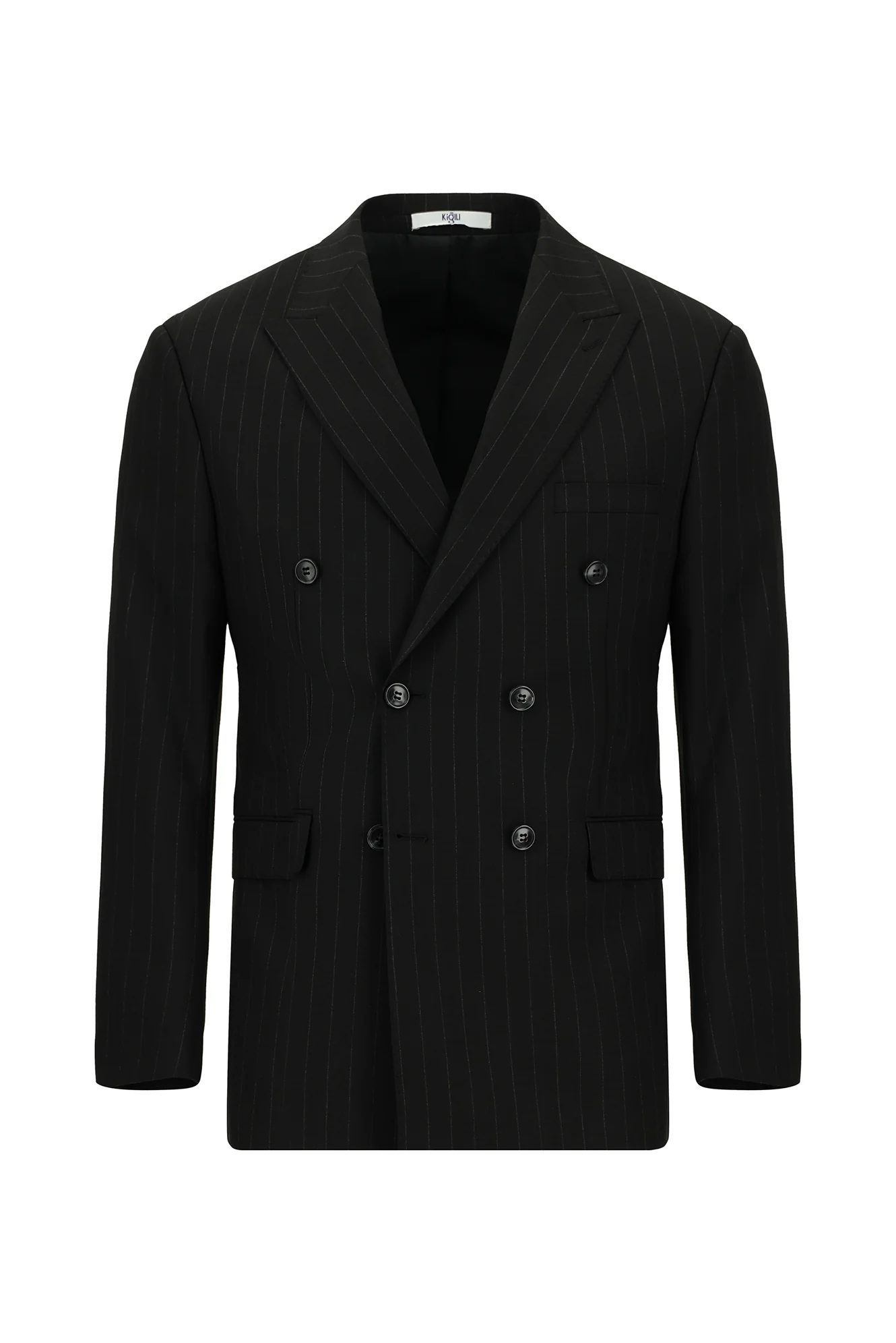 Siyah 6 Drop Regular Fit Standart Kesim Çizgili Kruvaze Takım Elbise - Image 2