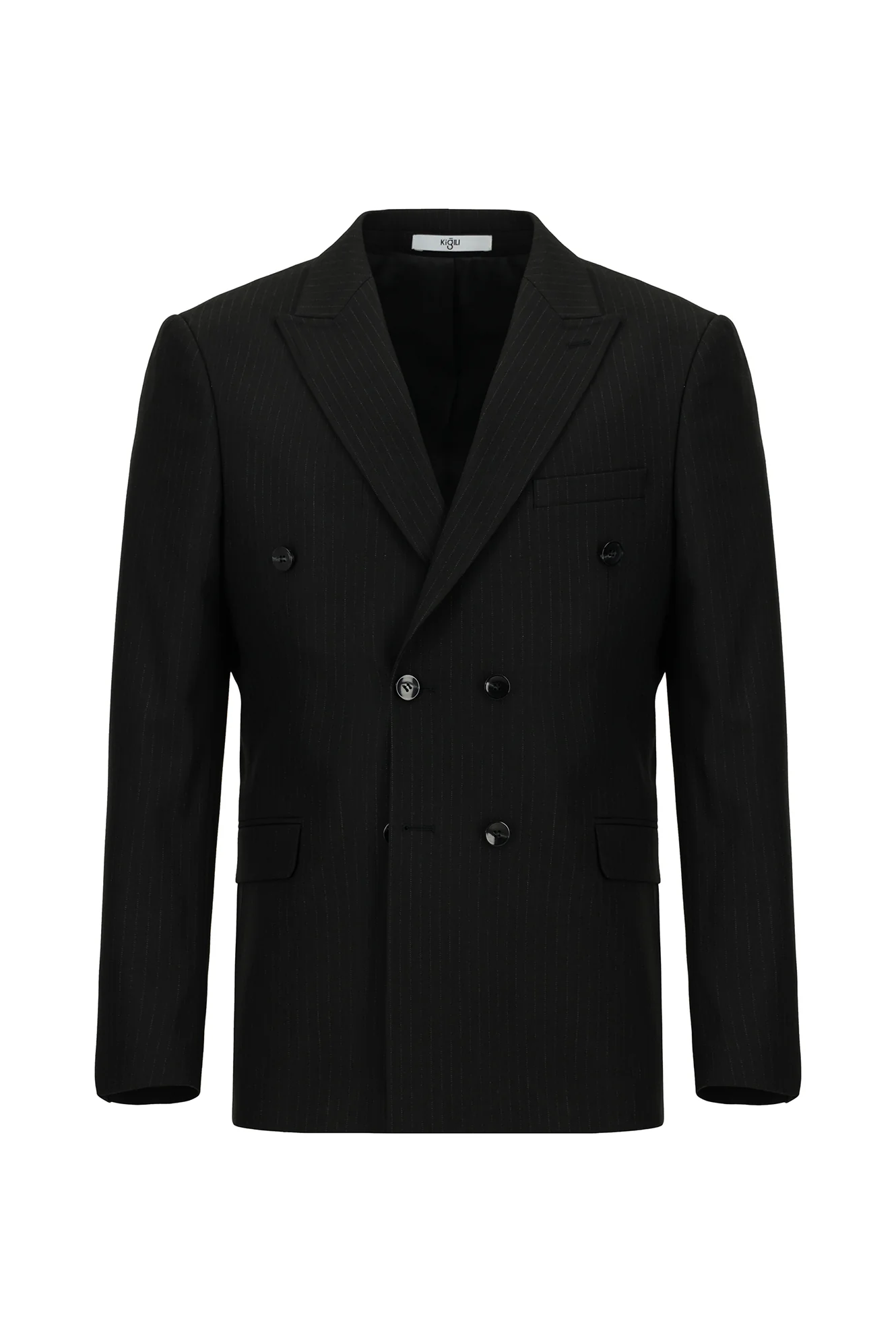 Siyah 6 Drop Regular Fit Standart Kesim Çizgili Kruvaze Takım Elbise - Image 2