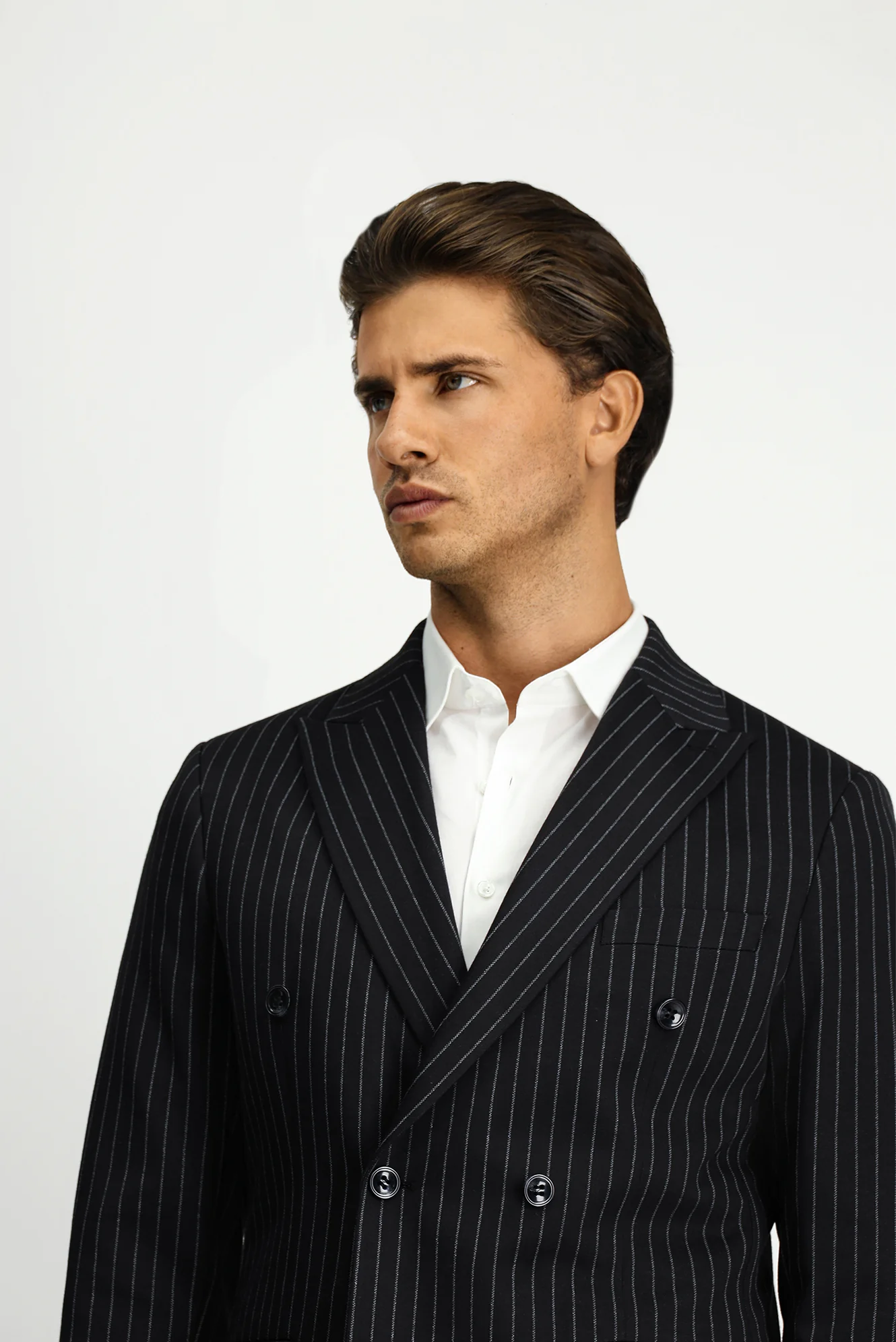 Siyah 6 Drop Regular Fit Standart Kesim Çizgili Örme Kruvaze Ceket - Image 3