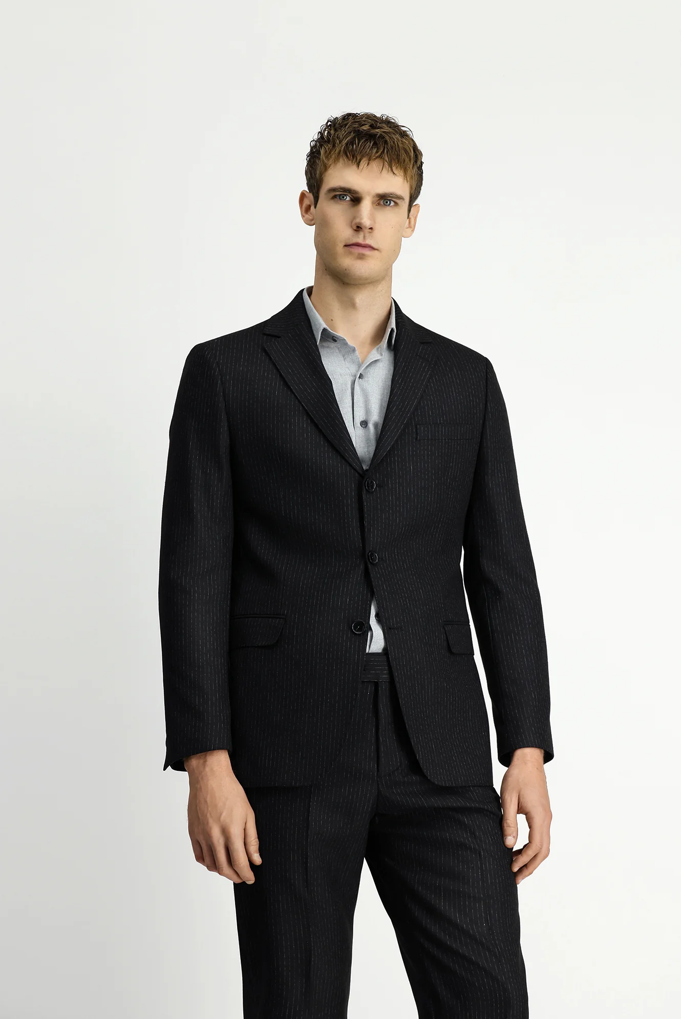 Siyah 6 Drop Regular Fit Standart Kesim Çizgili Takım Elbise - Image 2