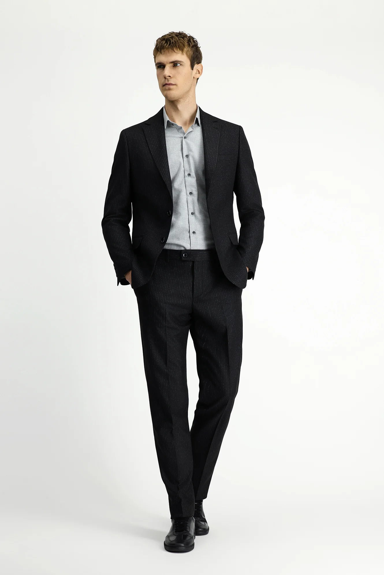 Siyah 6 Drop Regular Fit Standart Kesim Çizgili Takım Elbise - Image 4