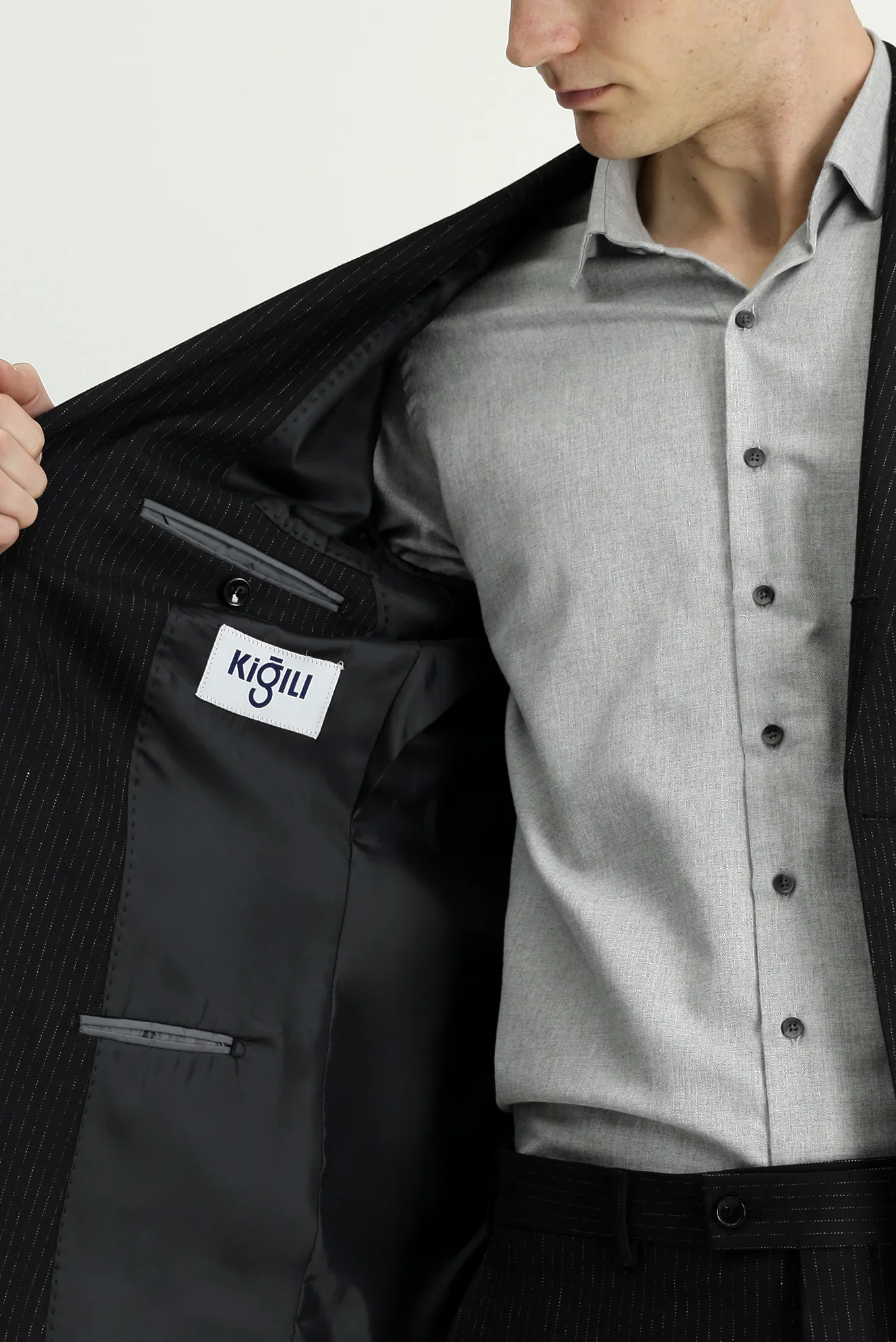 Siyah 6 Drop Regular Fit Standart Kesim Çizgili Takım Elbise - Image 6