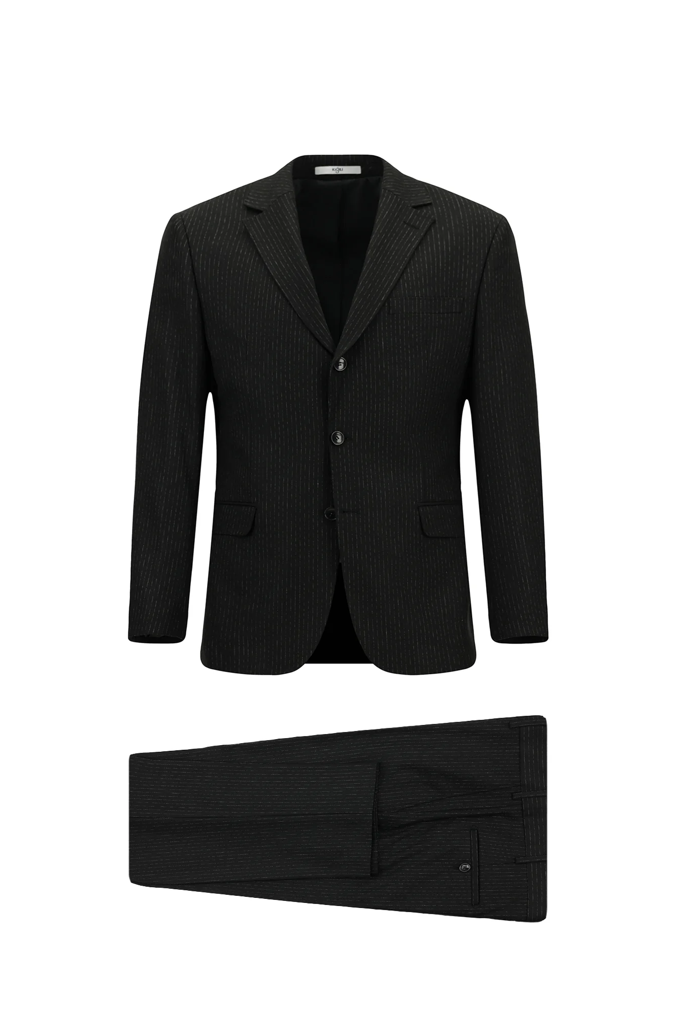 Siyah 6 Drop Regular Fit Standart Kesim Çizgili Takım Elbise - Image 8