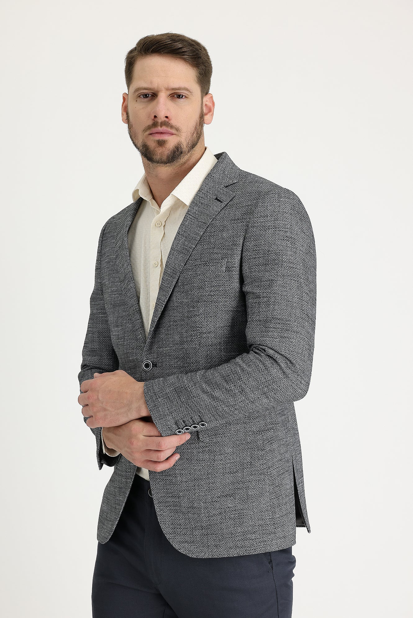 Siyah 6 Drop Regular Fit Standart Kesim Desenli Ceket - Image 2