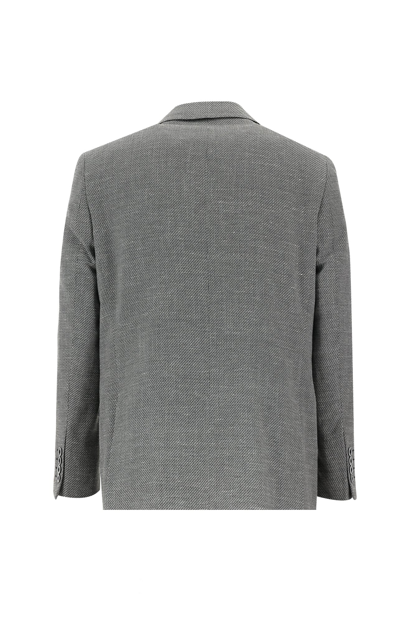 Siyah 6 Drop Regular Fit Standart Kesim Desenli Keten Karışımlı Ceket - Image 2