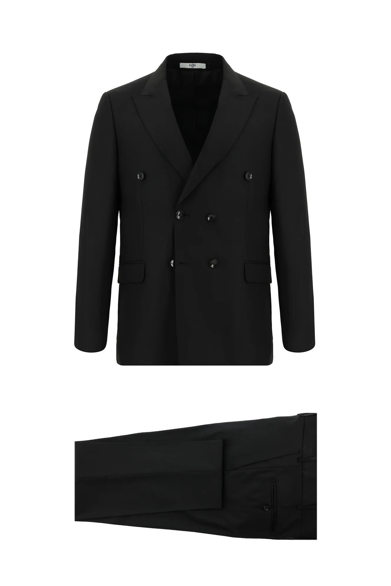 Siyah 6 Drop Regular Fit Standart Kesim Desenli Kruvaze Takım Elbise