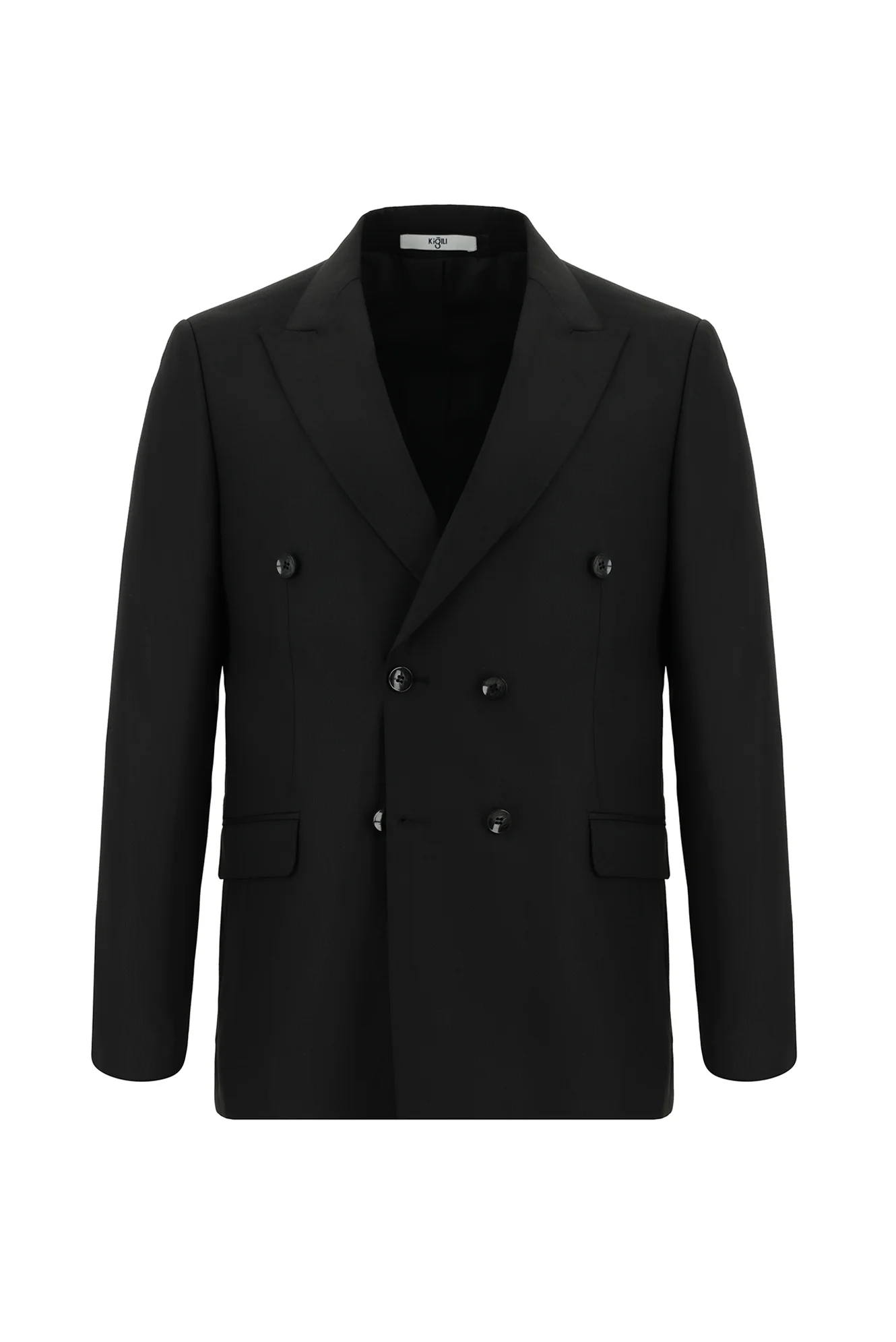 Siyah 6 Drop Regular Fit Standart Kesim Desenli Kruvaze Takım Elbise - Image 2