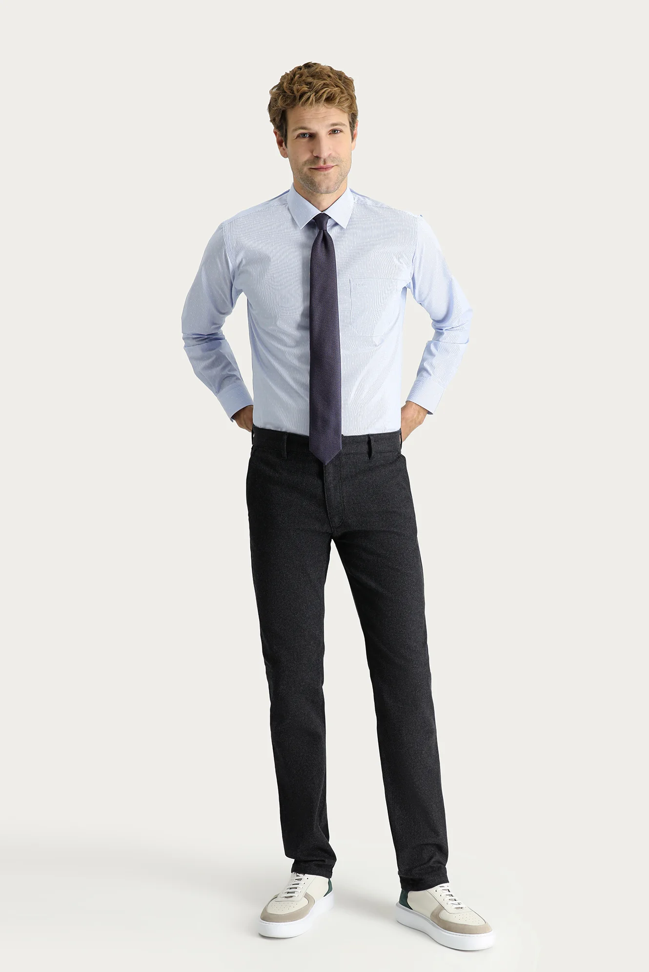 Siyah Regular Fit Standart Kesim Desenli Likralı Kanvas / Chino Pantolon - Image 2