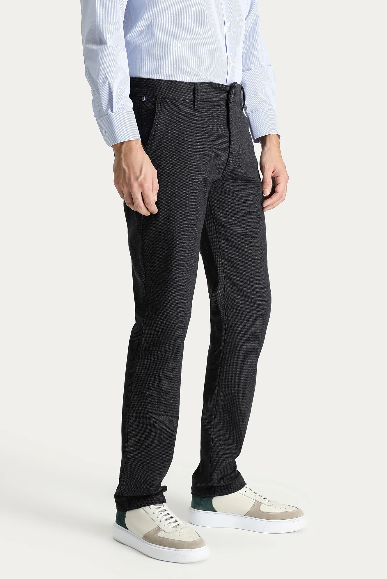 Siyah Regular Fit Standart Kesim Desenli Likralı Kanvas / Chino Pantolon - Image 3