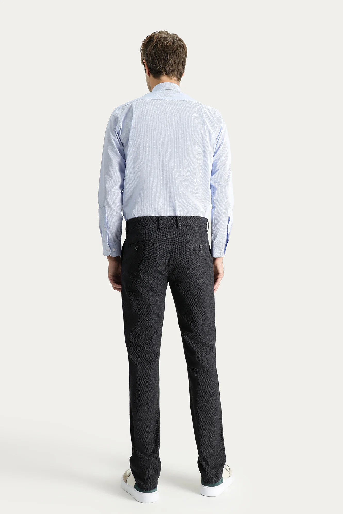 Siyah Regular Fit Standart Kesim Desenli Likralı Kanvas / Chino Pantolon - Image 4