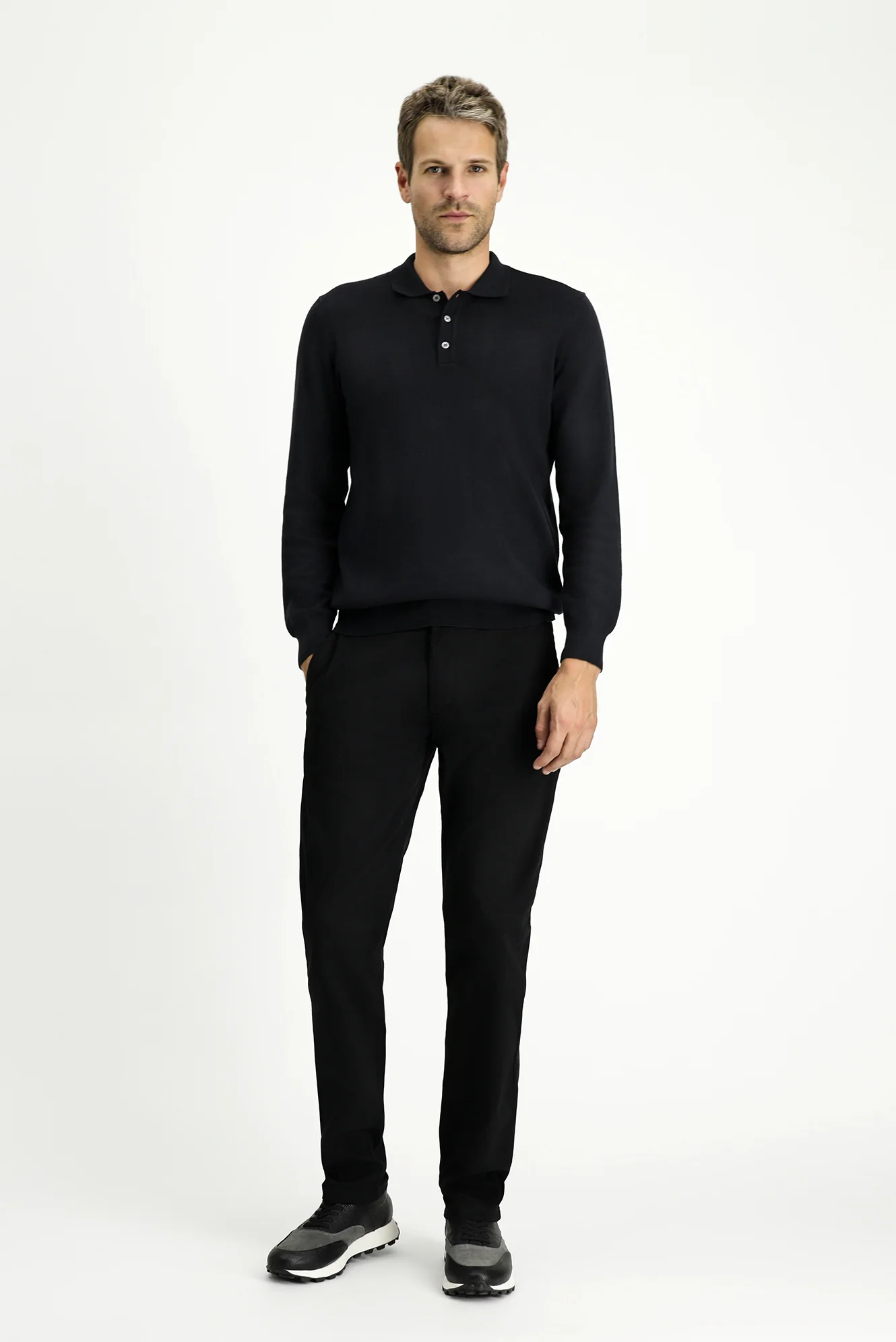 Siyah Regular Fit Standart Kesim Desenli Likralı Kanvas / Chino Pantolon - Image 2