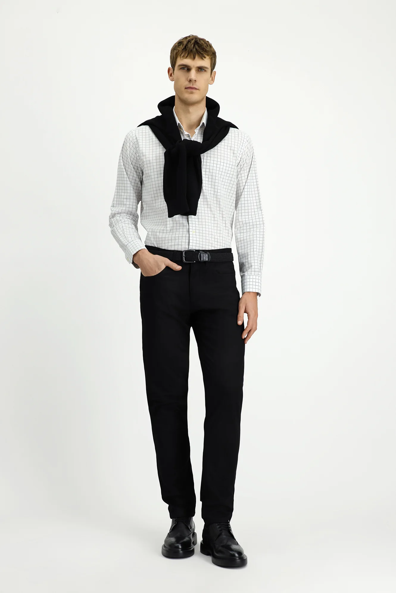 Siyah Regular Fit Standart Kesim Desenli Likralı Kanvas / Chino Pantolon