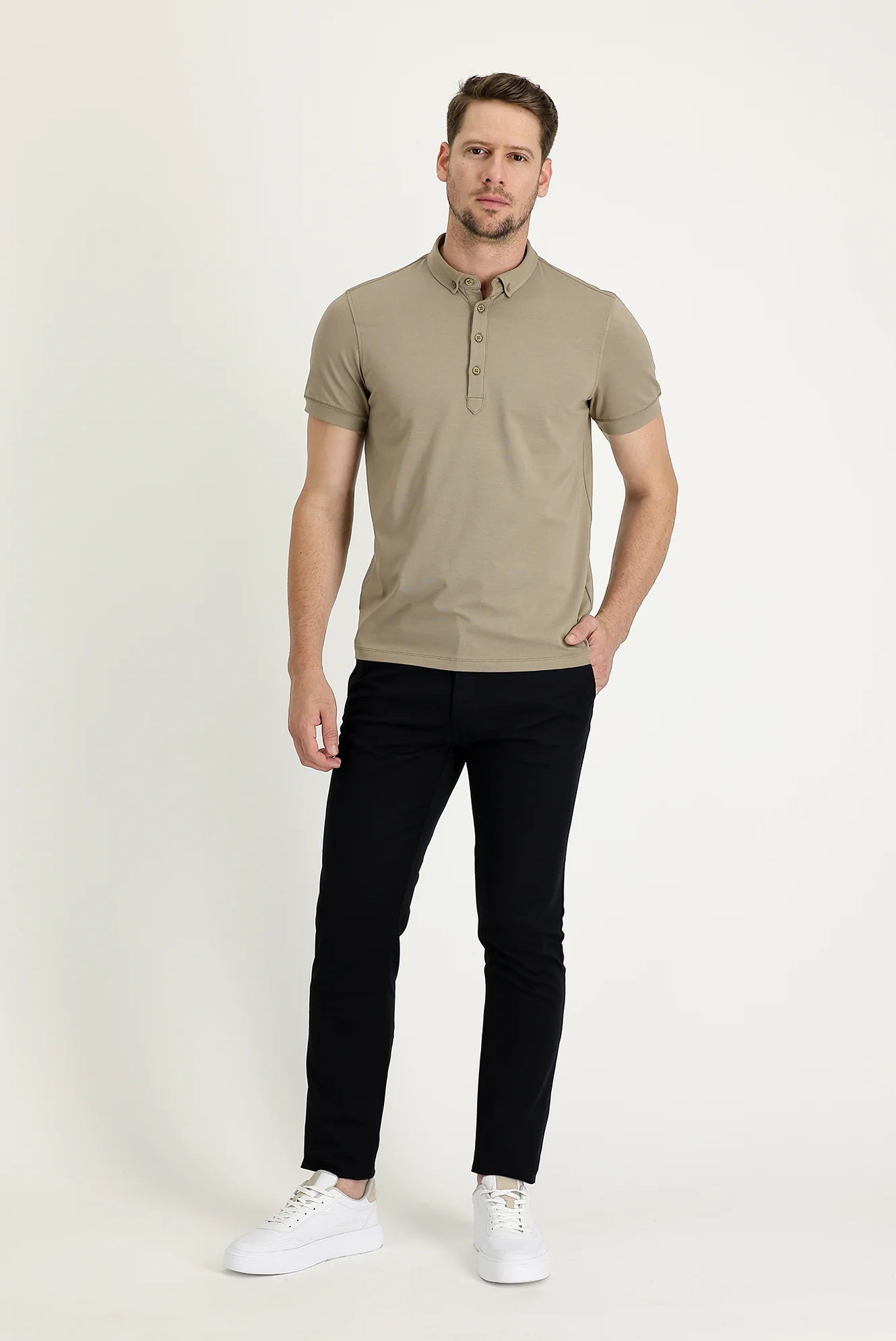 Siyah Regular Fit Standart Kesim Desenli Likralı Kanvas / Chino Pantolon