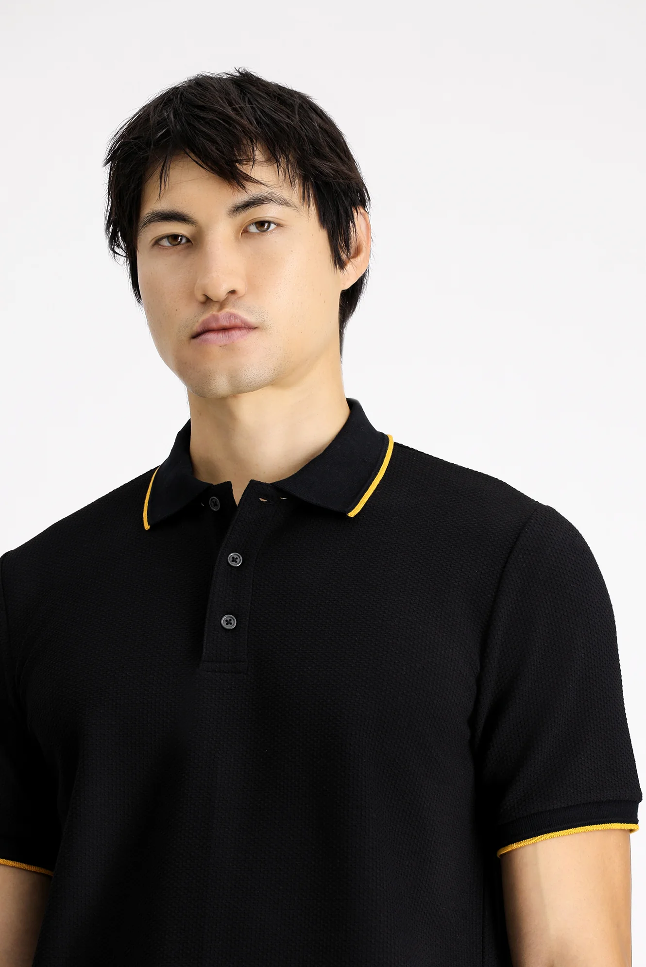 Siyah Regular Fit Desenli Likralı Polo Yaka Tişört - Image 3