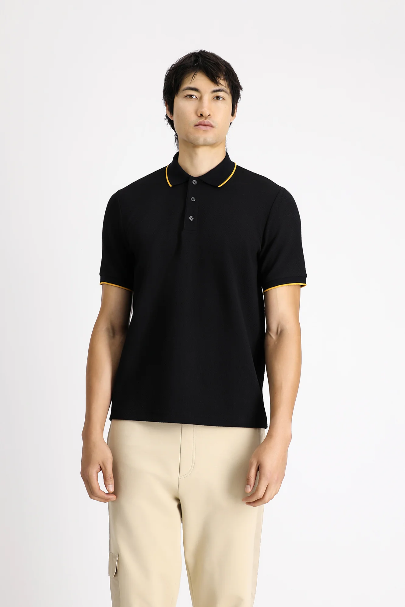 Siyah Regular Fit Desenli Likralı Polo Yaka Tişört - Image 4