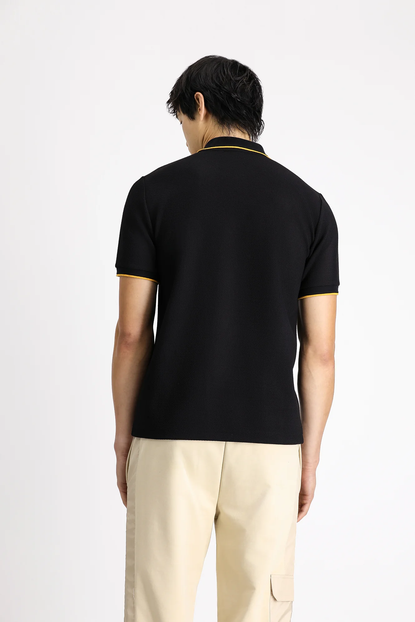 Siyah Regular Fit Desenli Likralı Polo Yaka Tişört - Image 5