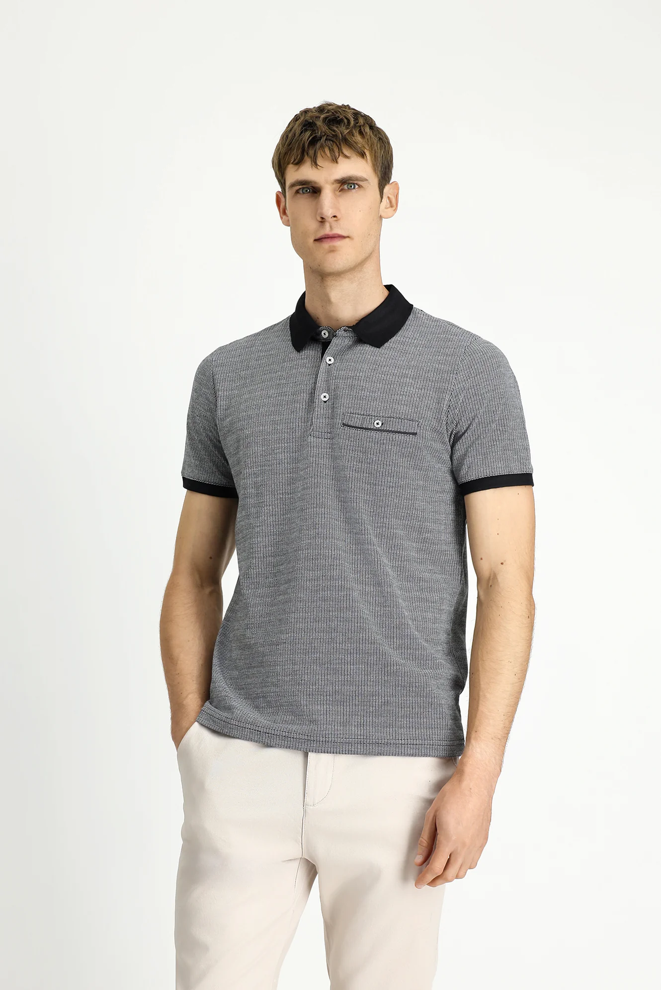 Siyah Regular Fit Desenli Pamuklu Cepli Polo Yaka Tişört