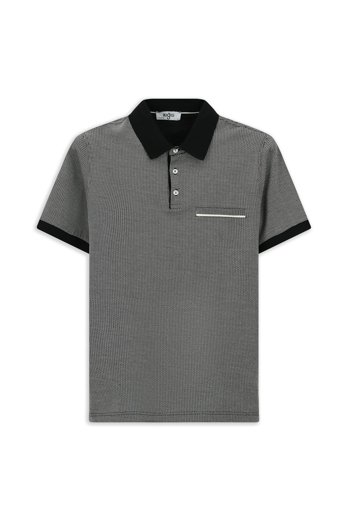 Siyah Regular Fit Desenli Pamuklu Cepli Polo Yaka Tişört - Image 8