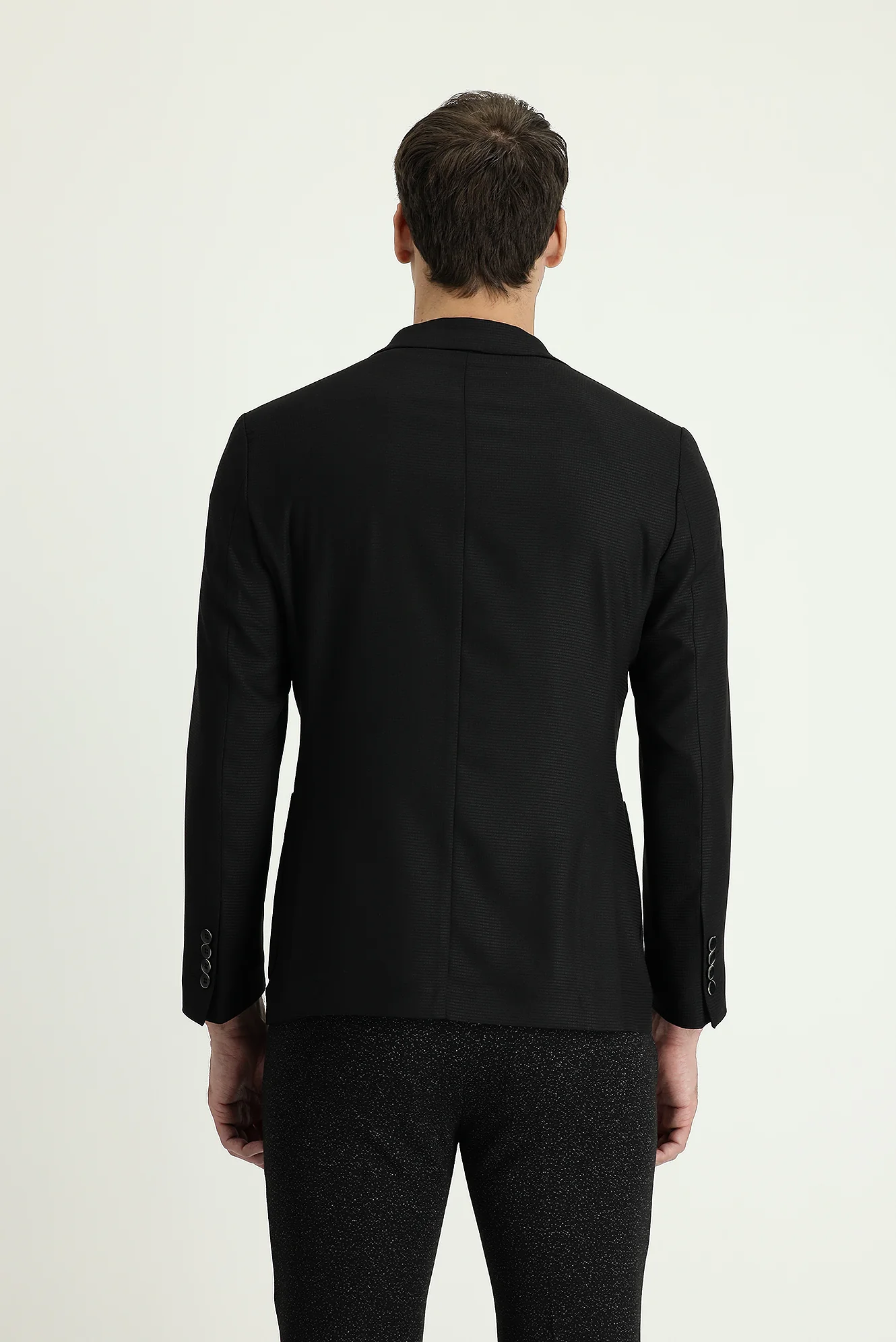 Siyah 6 Drop Regular Fit Standart Kesim Desenli Spor Ceket - Image 4