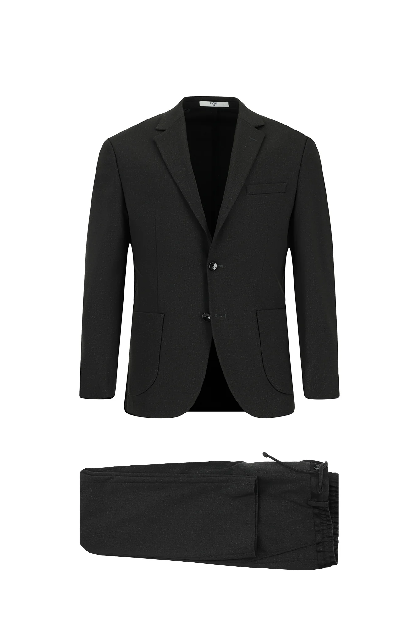 Siyah 6 Drop Regular Fit Standart Kesim Desenli Beli Lastikli İpli Takım Elbise - Image 7