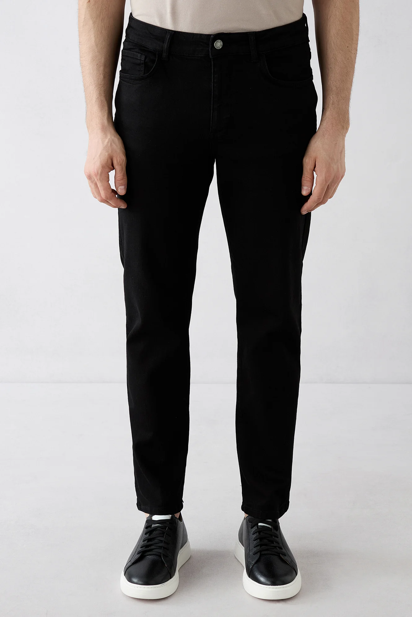 Siyah Regular Fit Düz Pamuklu 5 Cep Denim Pantolon - Image 2