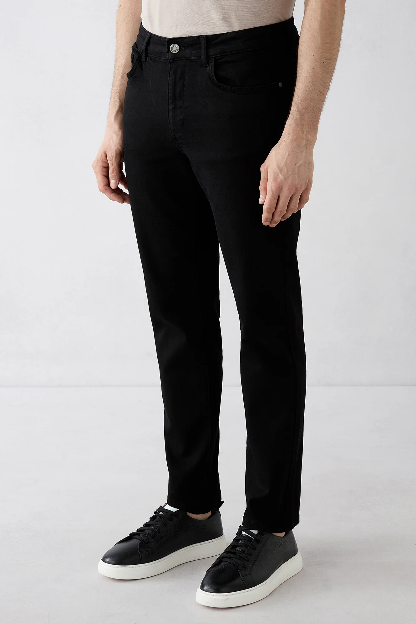 Siyah Regular Fit Düz Pamuklu 5 Cep Denim Pantolon - Image 3
