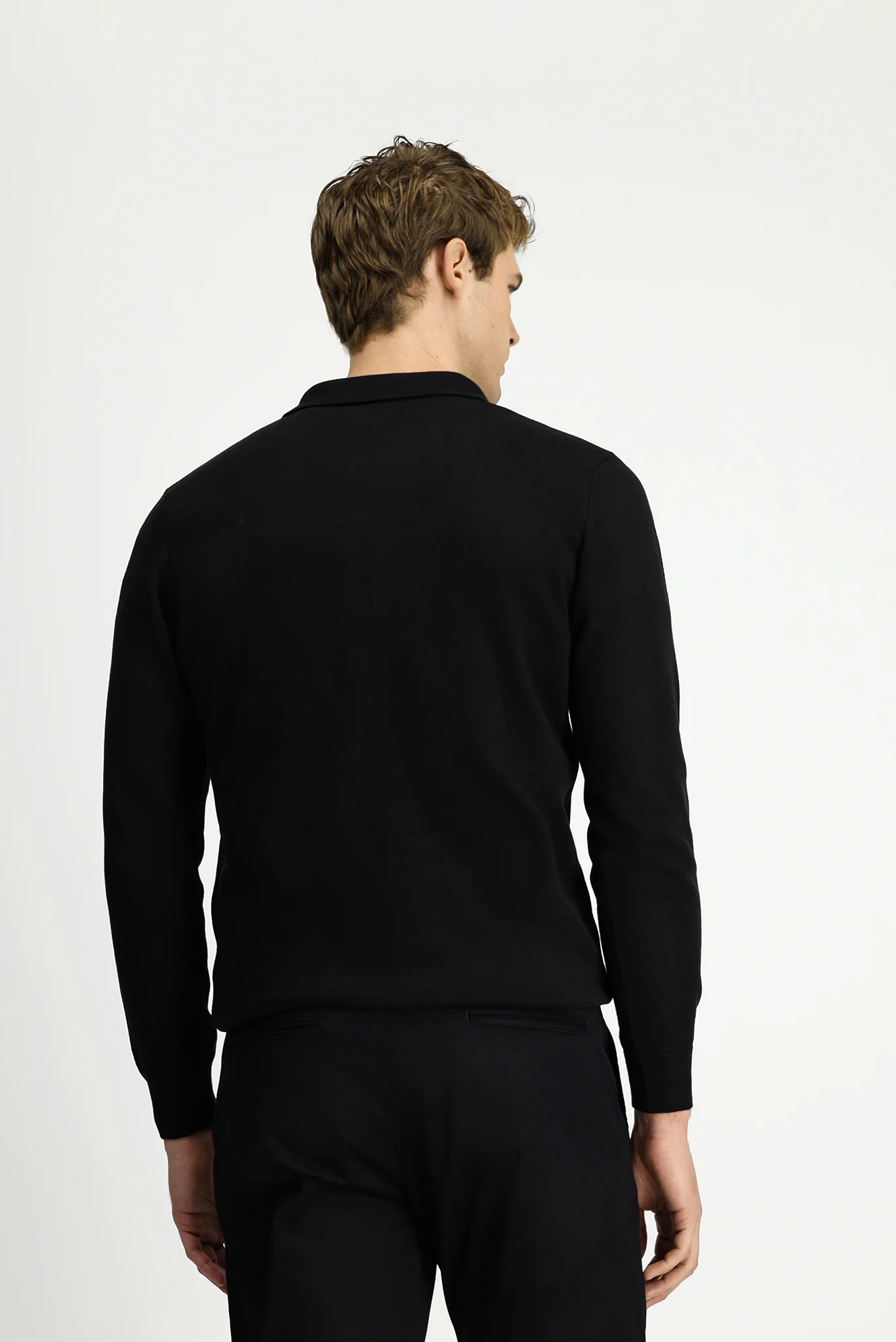 Siyah Polo Yaka Regular Fit Fermuarlı Pamuklu Örme Triko Kazak - Image 6