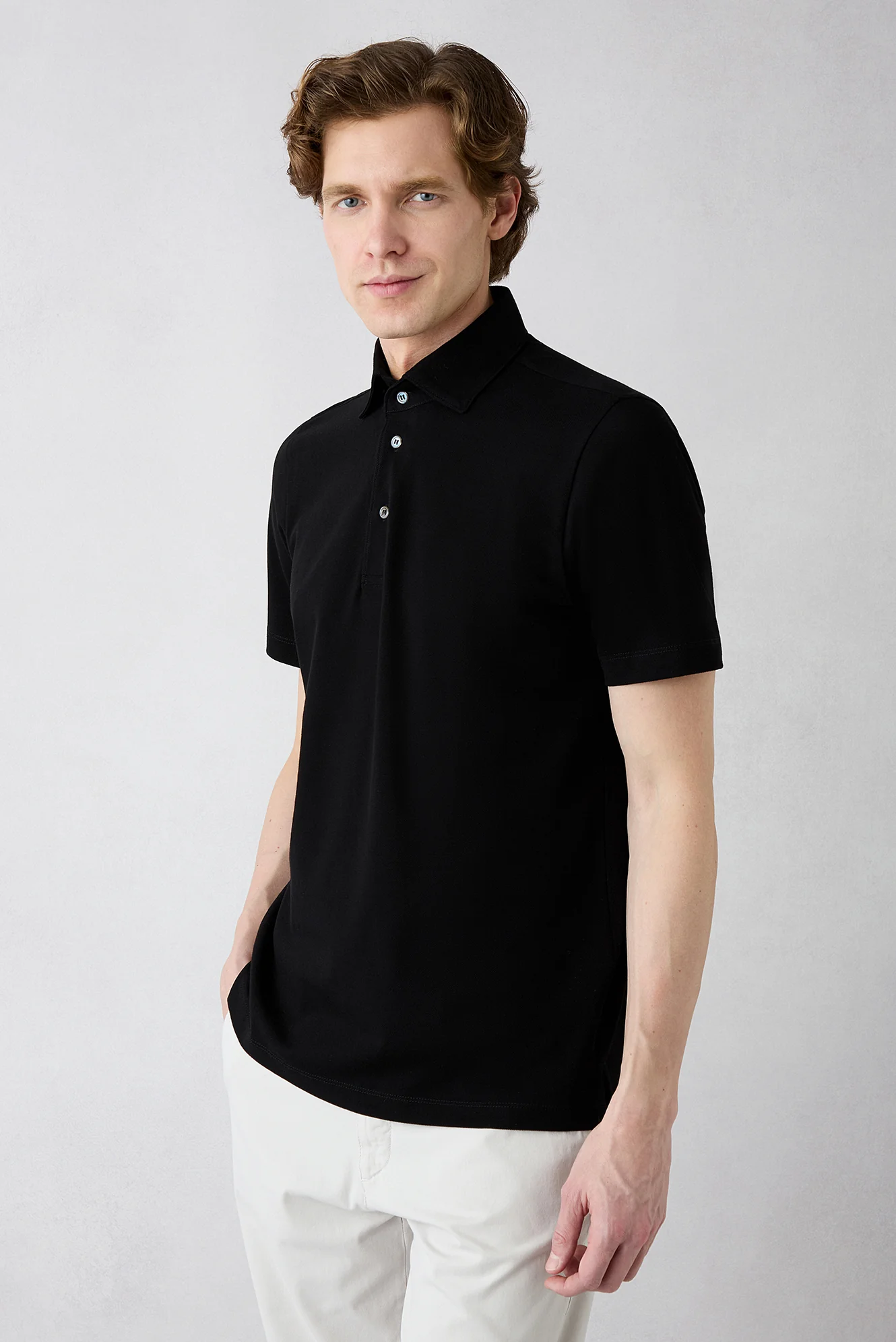 Siyah Regular Fit Pamuk Düğmeli Polo Yaka Tişört - Image 2