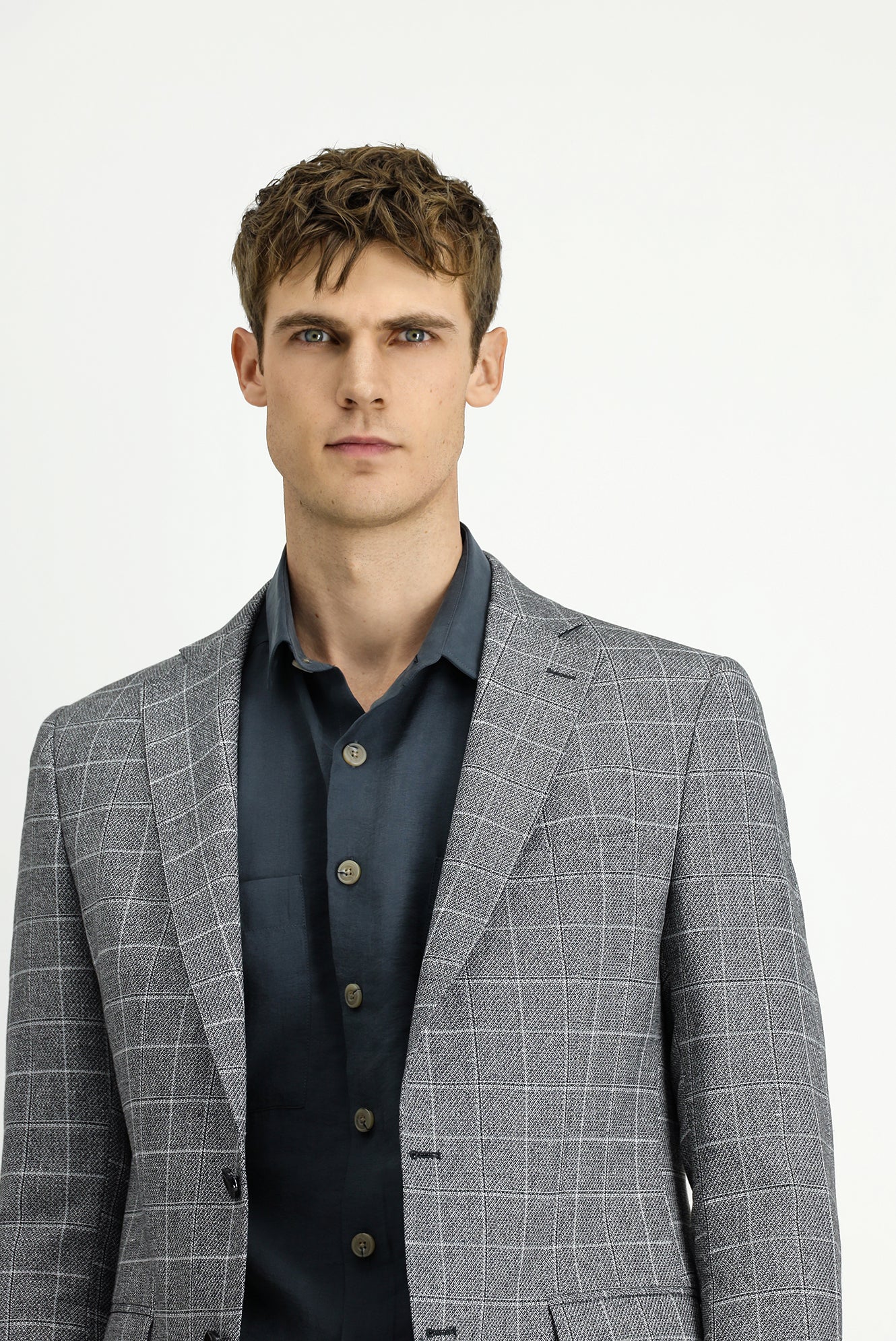 Siyah 6 Drop Regular Fit Standart Kesim Kareli Keten Karışımlı Ceket - Image 3