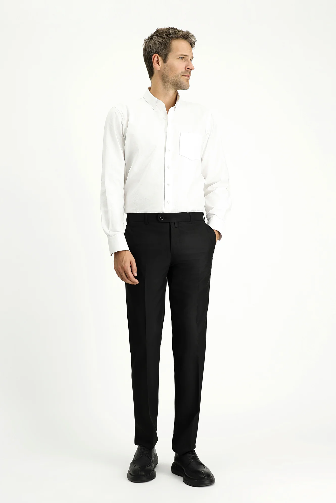 Siyah 6 Drop Regular Fit Standart Kesim Klasik Kumaş Pantolon - Image 2