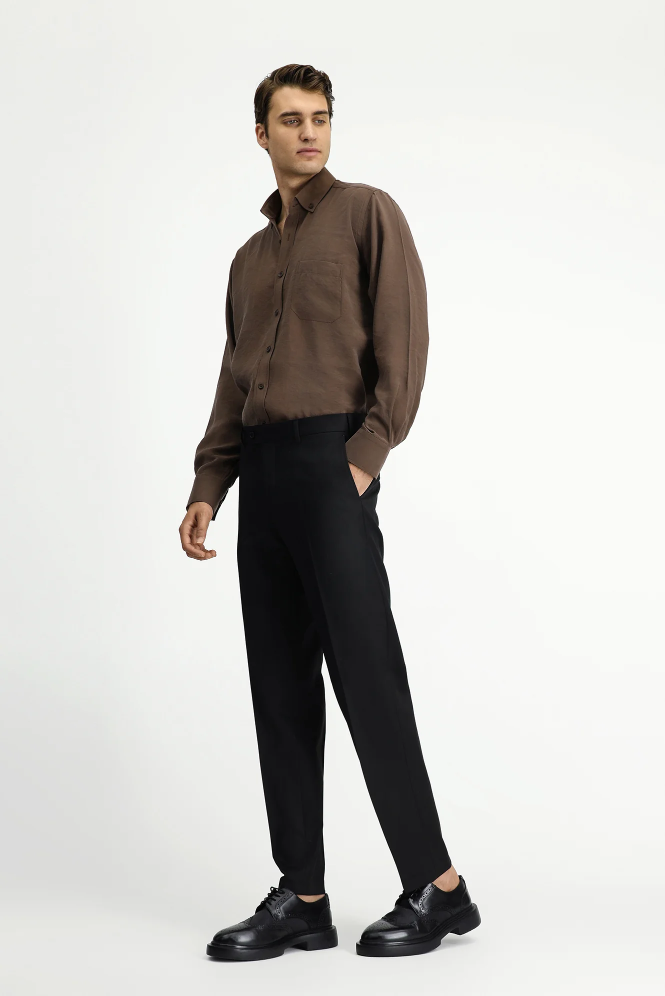 Siyah 6 Drop Regular Fit Standart Kesim Klasik Kumaş Pantolon - Image 2