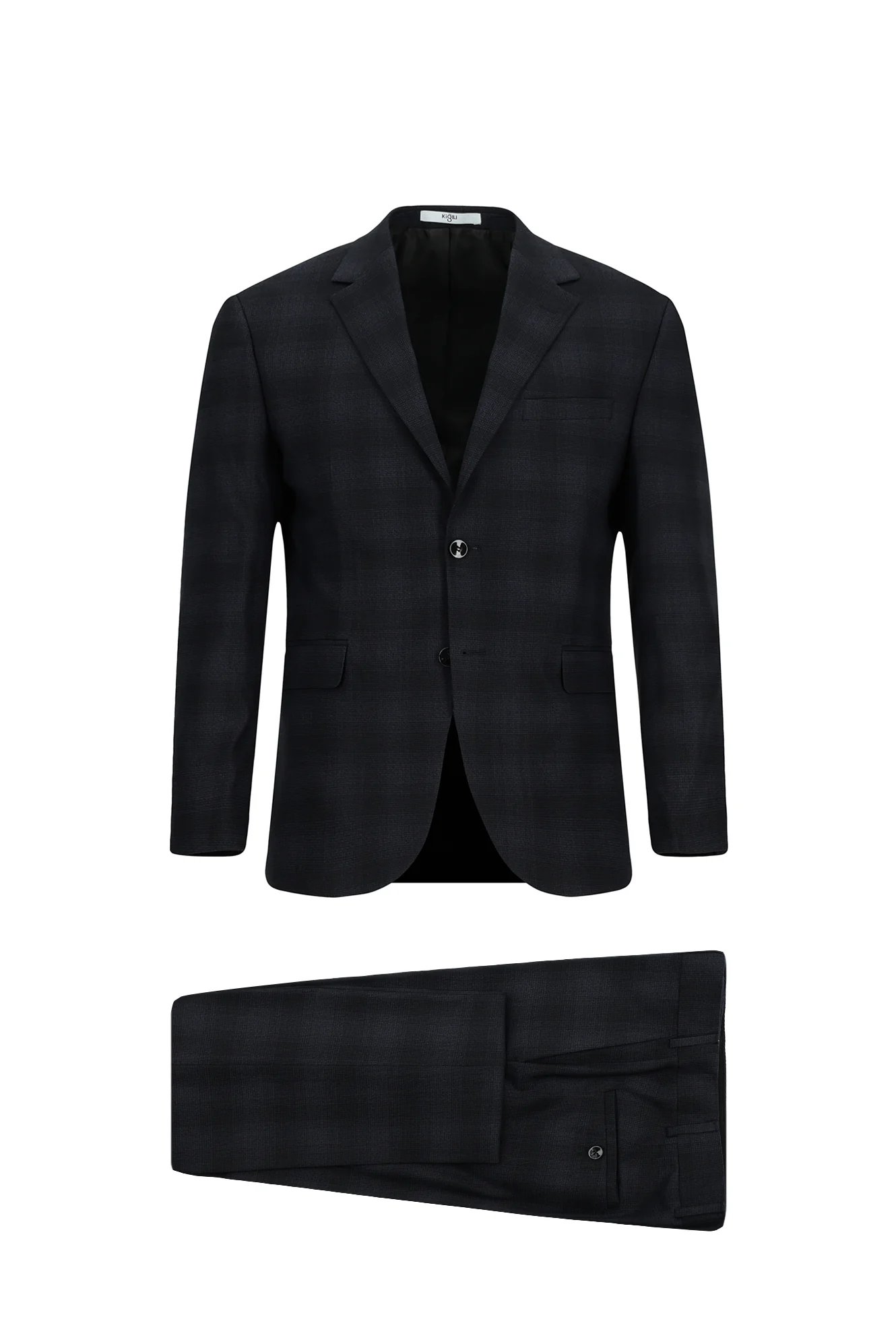 Siyah 7 Drop Slim Fit Dar Kesim Ekose Takım Elbise - Image 7