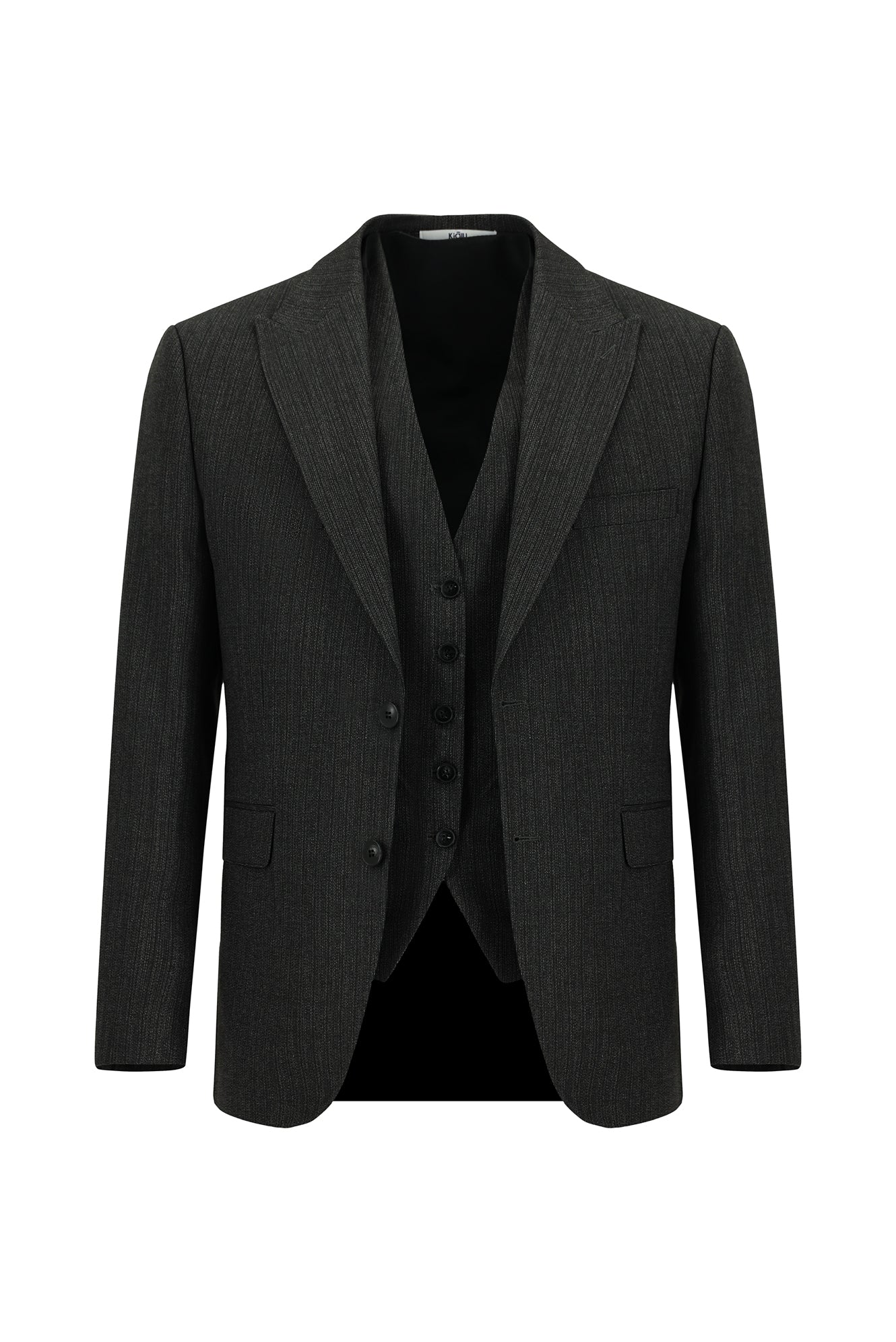 Siyah 6 Drop Regular Fit Standart Kesim Kombinli Yelekli Takım Elbise - Image 2