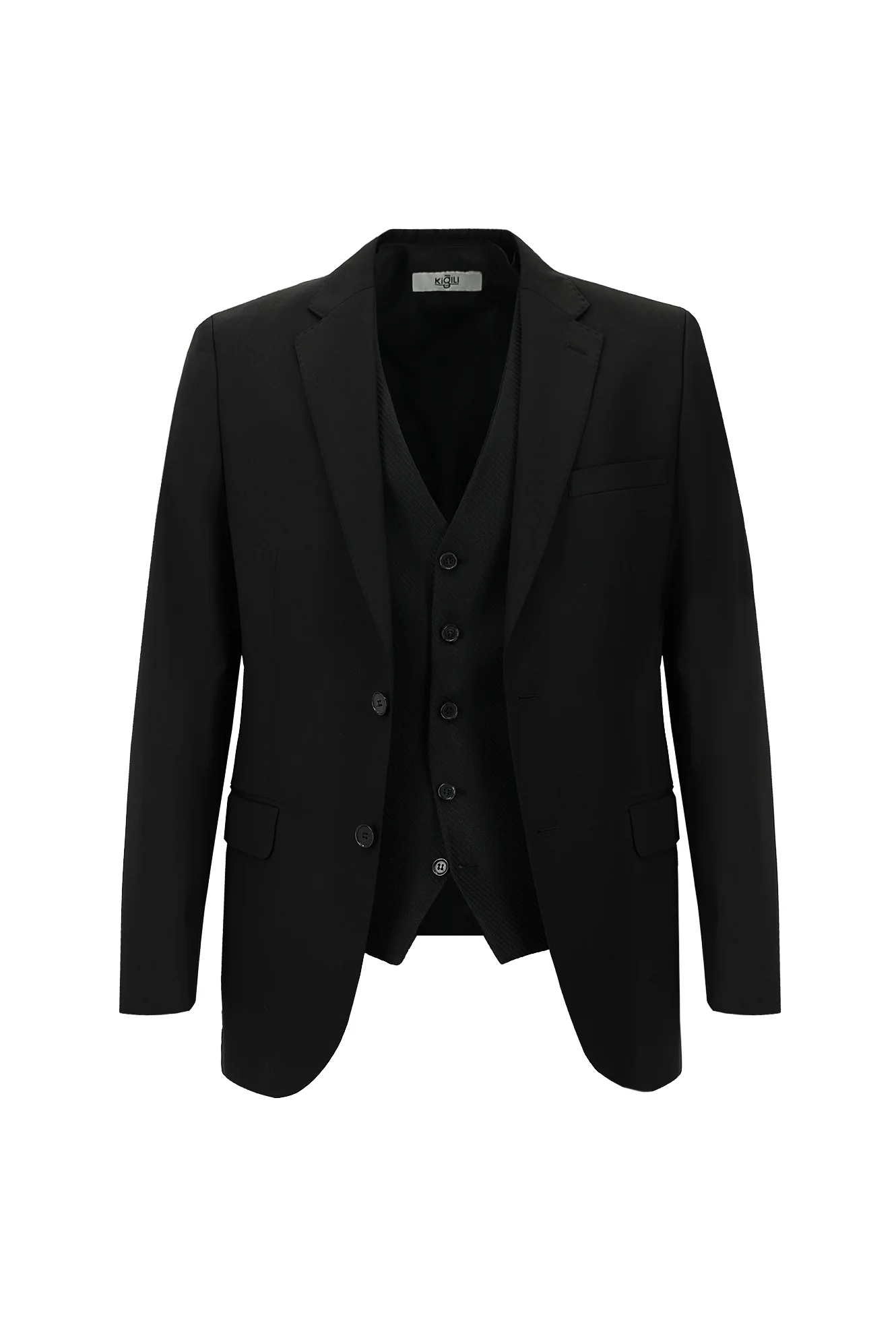 Siyah 6 Drop Regular Fit Standart Kesim Kombinli Yelekli Takım Elbise - Image 2