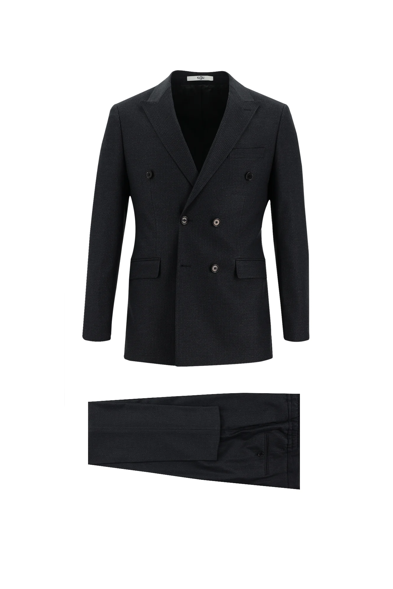 Siyah 6 Drop Regular Fit Standart Kesim Kruvaze Beli Lastikli İpli Çizgili Takım Elbise